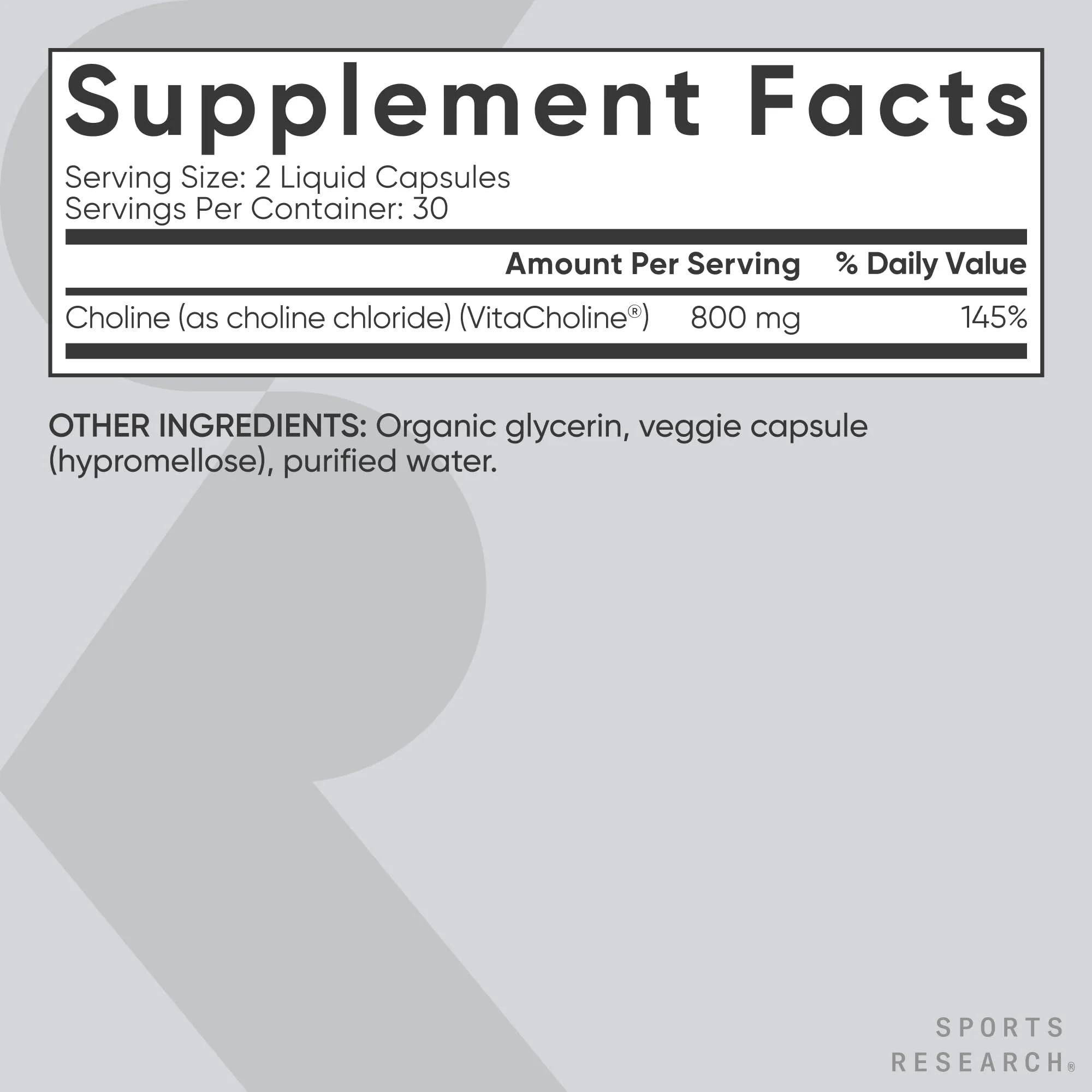 Sports Research® Extra Strength Choline 800 mg - Essential Nutrient Featuring VitaCholine® for Focus Support - Vegan Certified · Non-GMO · Gluten Free - 60 Liquid Capsules - Image 4