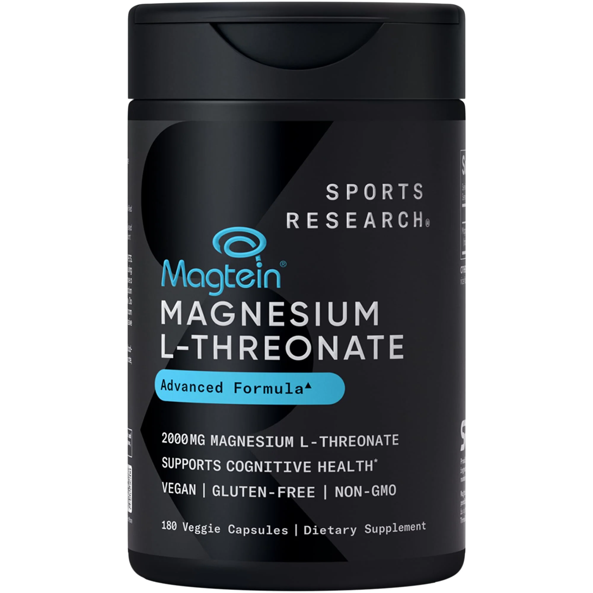 Sports Research® Magnesium L-Threonate Capsules 2000mg - High-Absorption Magtein® for Enhanced Brain Health, Memory, Focus & Restful Sleep Support - Vegan · Non-GMO · Gluten Free - 180 Count