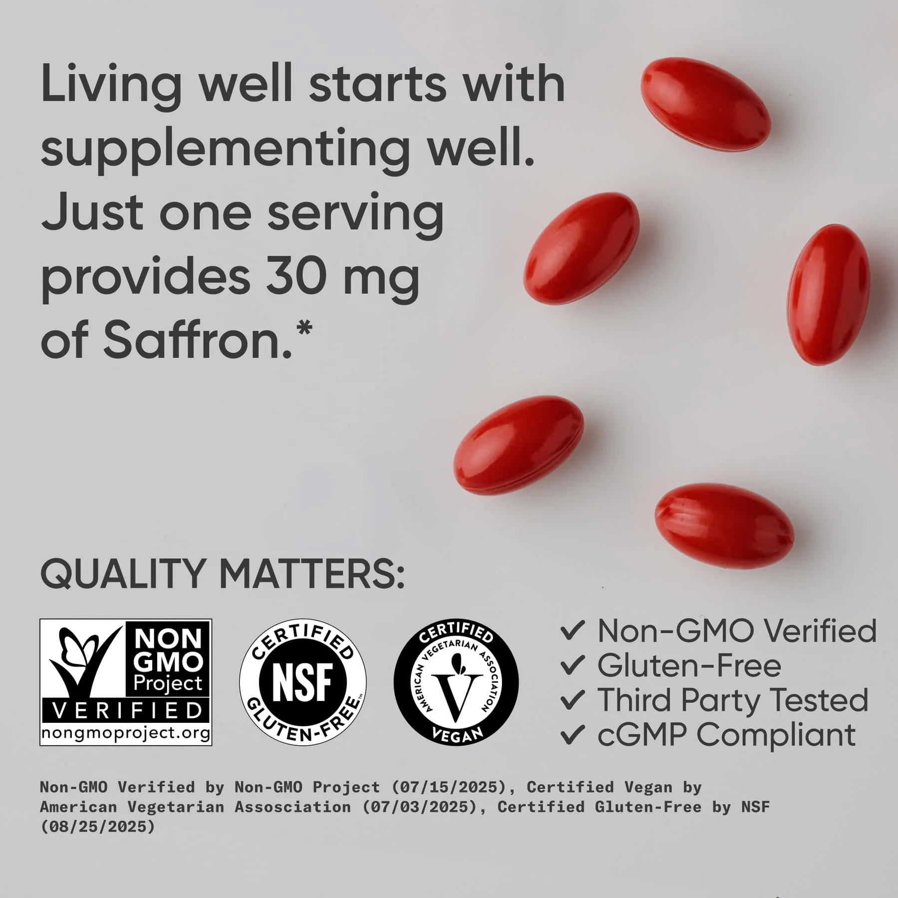 Sports Research® Pure Saffron Supplement, 30 mg - Mood & Stress Support - Made w/Affron® Saffron Extract - Vegan Certified · Non-GMO · Gluten Free – 60 Veggie Softgels - Image 5