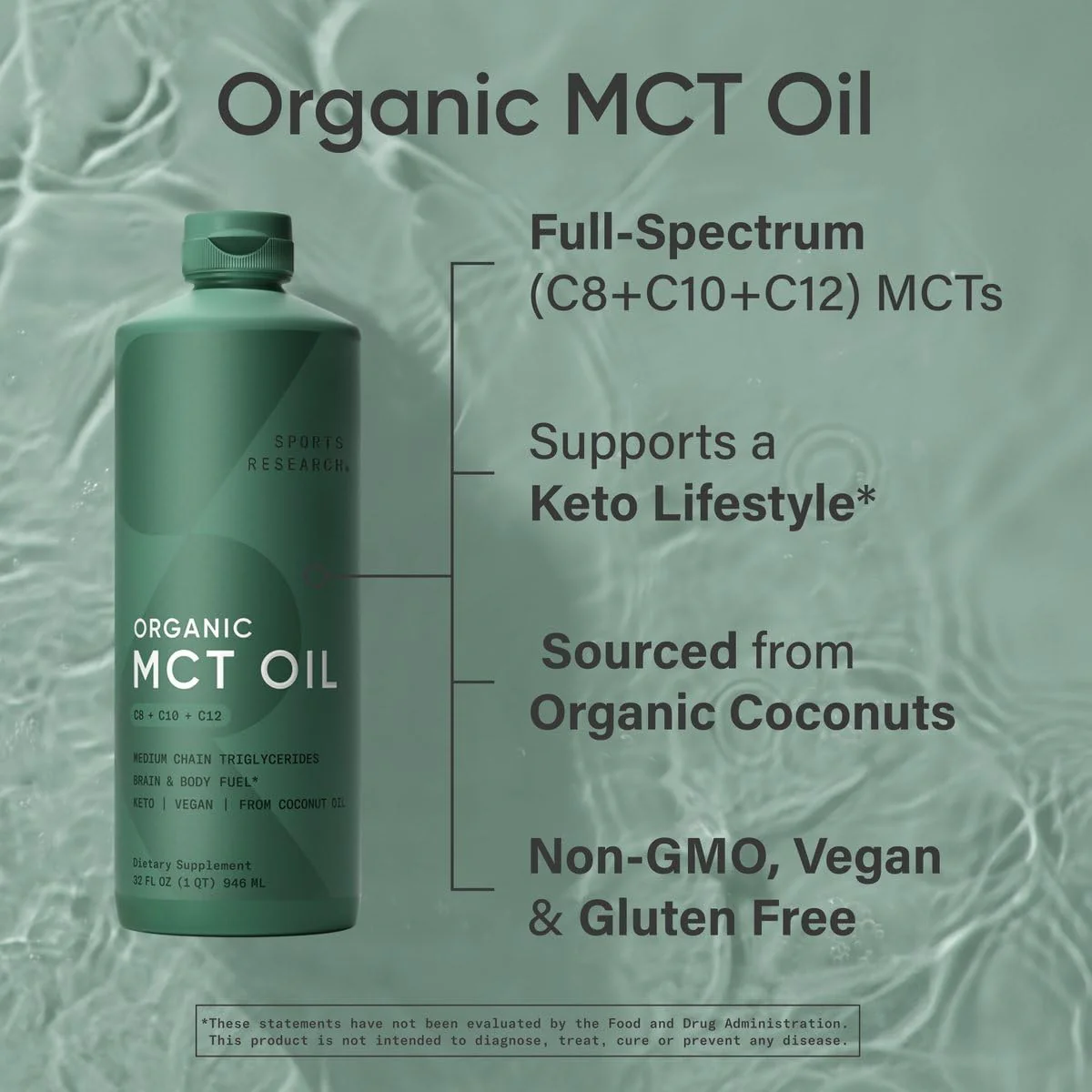 Sports Research Keto MCT Oil from Organic Coconuts - Fatty Acid Fuel for Body + Brain - Triple Ingredient C8, C10, C12 MCTs - Perfect in Coffee, Tea, & More - Non-GMO & Vegan - Unflavored (128 Oz) - Image 4