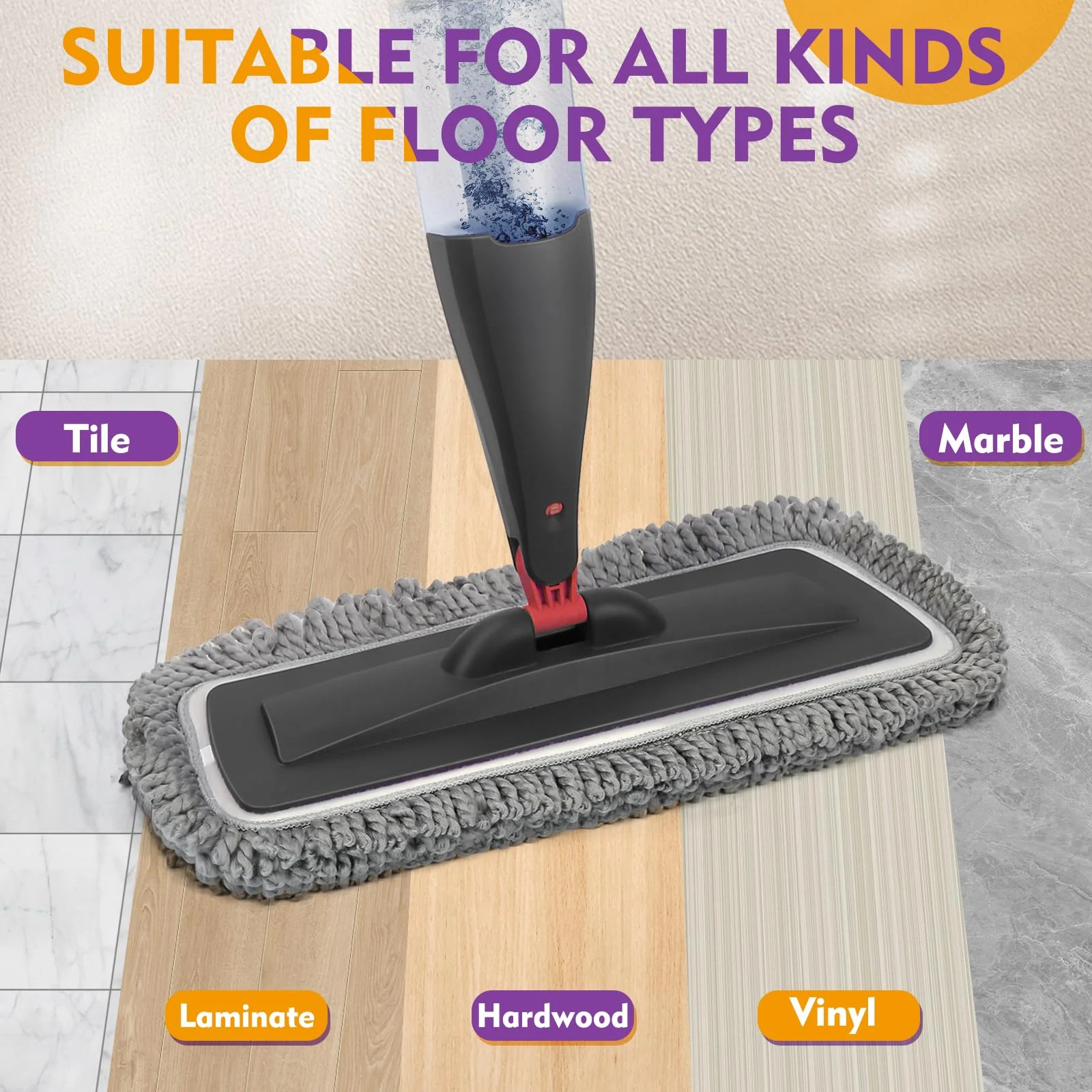 Spray Mop for Floor Cleaning with Washable Pads, Microfiber Wet Mops with 800 ml Refillable Bottle,Reusable Dust Mops with Sprayer for Hardwood Laminate Vinyl Tile Cleaning - Image 3