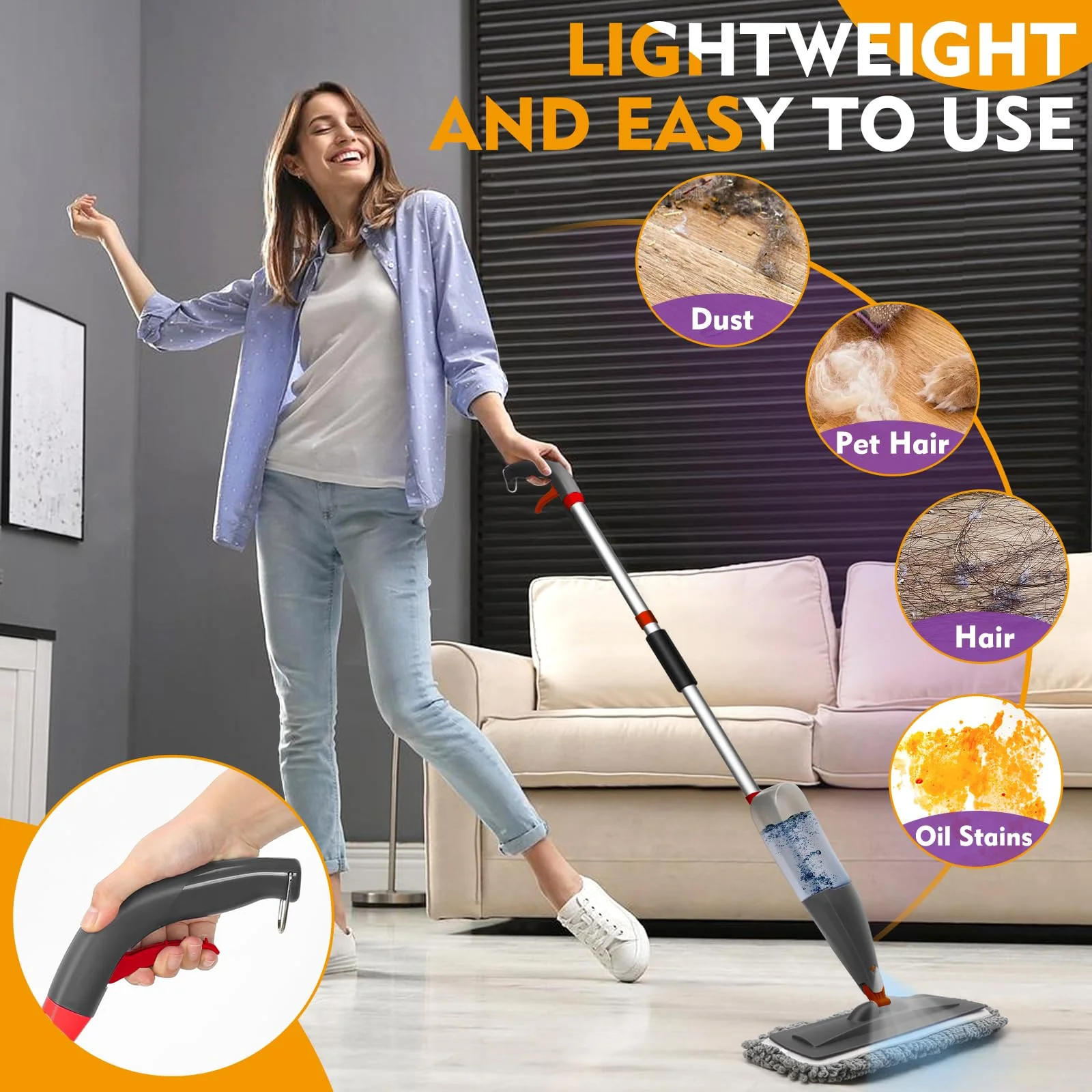 Spray Mop for Floor Cleaning with Washable Pads, Microfiber Wet Mops with 800 ml Refillable Bottle,Reusable Dust Mops with Sprayer for Hardwood Laminate Vinyl Tile Cleaning - Image 4