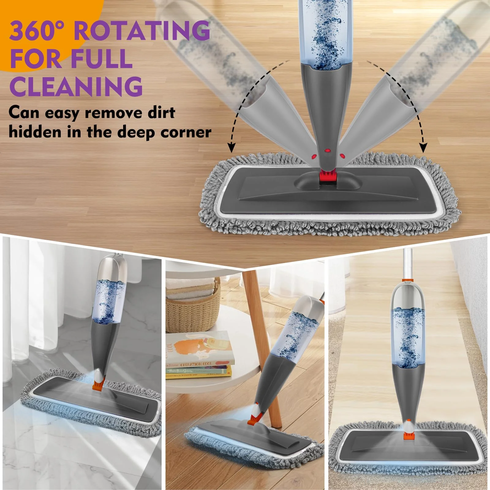 Spray Mop for Floor Cleaning with Washable Pads, Microfiber Wet Mops with 800 ml Refillable Bottle,Reusable Dust Mops with Sprayer for Hardwood Laminate Vinyl Tile Cleaning - Image 5