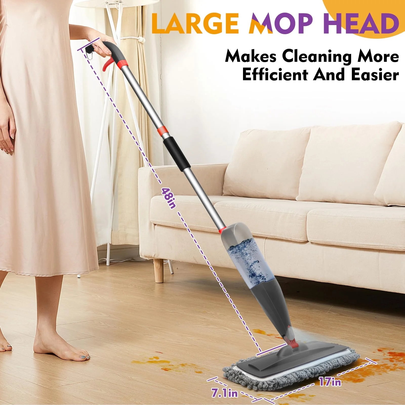 Spray Mop for Floor Cleaning with Washable Pads, Microfiber Wet Mops with 800 ml Refillable Bottle,Reusable Dust Mops with Sprayer for Hardwood Laminate Vinyl Tile Cleaning - Image 6