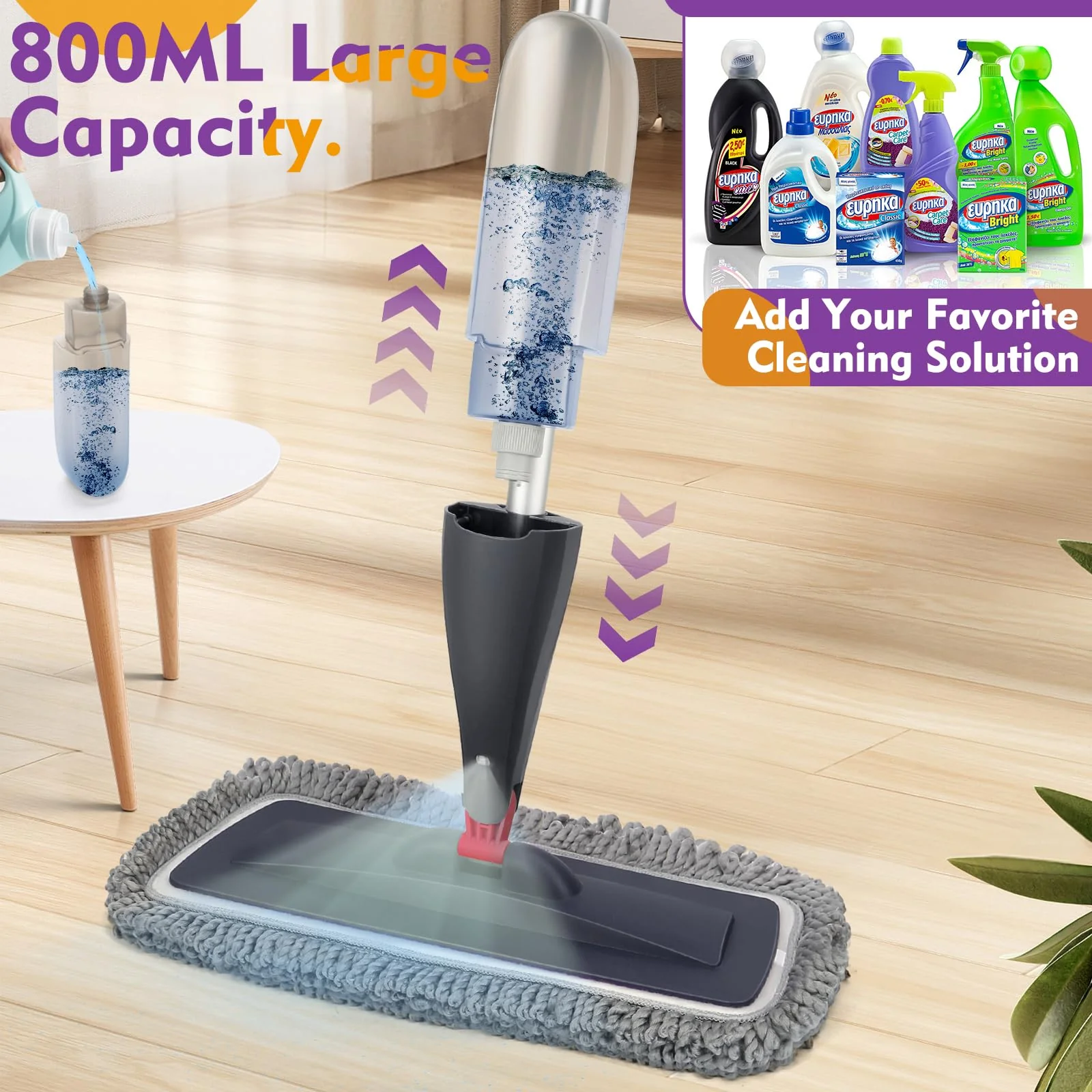 Spray Mop for Floor Cleaning with Washable Pads, Microfiber Wet Mops with 800 ml Refillable Bottle,Reusable Dust Mops with Sprayer for Hardwood Laminate Vinyl Tile Cleaning - Image 7