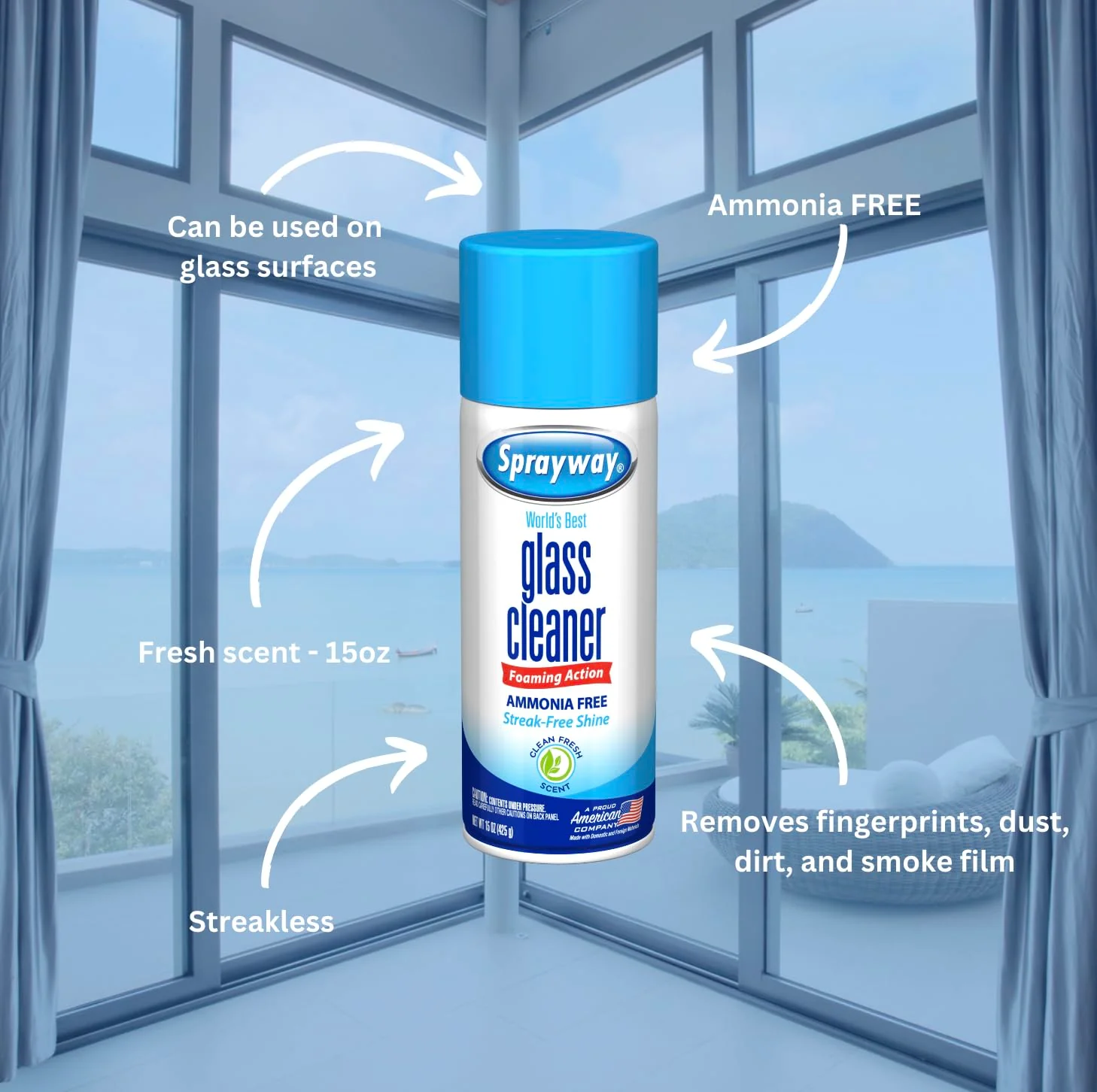 Sprayway Glass Cleaner Foaming Aerosol Spray, 15oz, Pack of 6 | Ammonia-Free, Streakless, Fast-Acting | Cleans & Polishes Glass Surfaces | Fresh Scent, Removes Fingerprints, Dust, Dirt, Smoke Film - Image 4