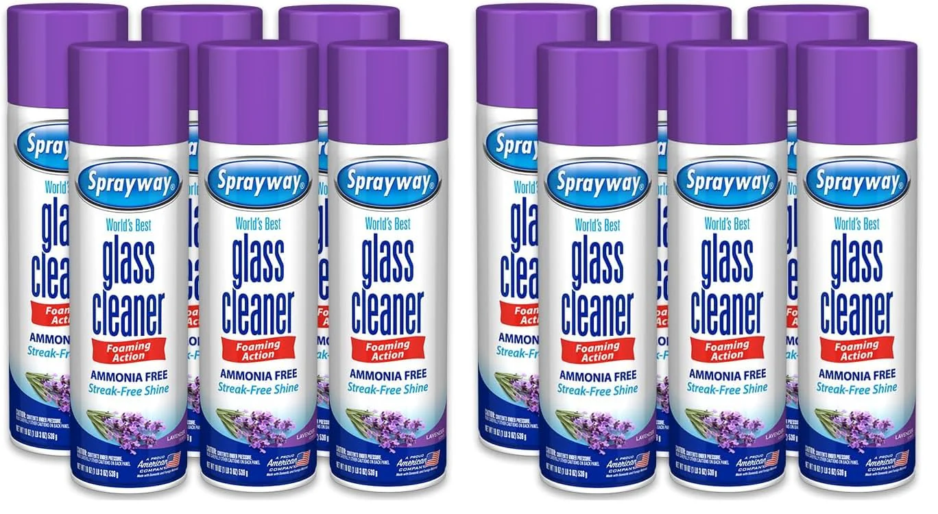 Sprayway Glass Cleaner Lavender Scent Foaming Aerosol Spray, 19oz, Ammonia-Free, Streakless, Fast-Acting | Cleans & Polishes Glass Surfaces | Removes Fingerprints, Dust, Dirt, 6 Count (Pack of 2)