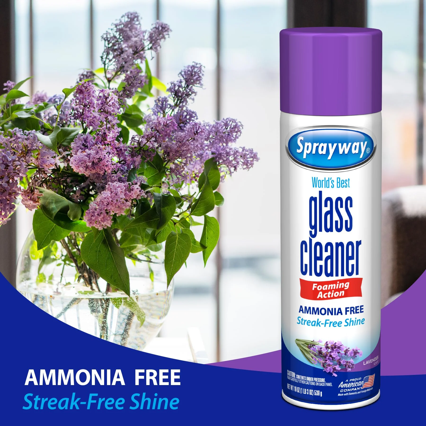 Sprayway Glass Cleaner Lavender Scent Foaming Aerosol Spray, 19oz, Ammonia-Free, Streakless, Fast-Acting | Cleans & Polishes Glass Surfaces | Removes Fingerprints, Dust, Dirt, 6 Count (Pack of 2) - Image 3