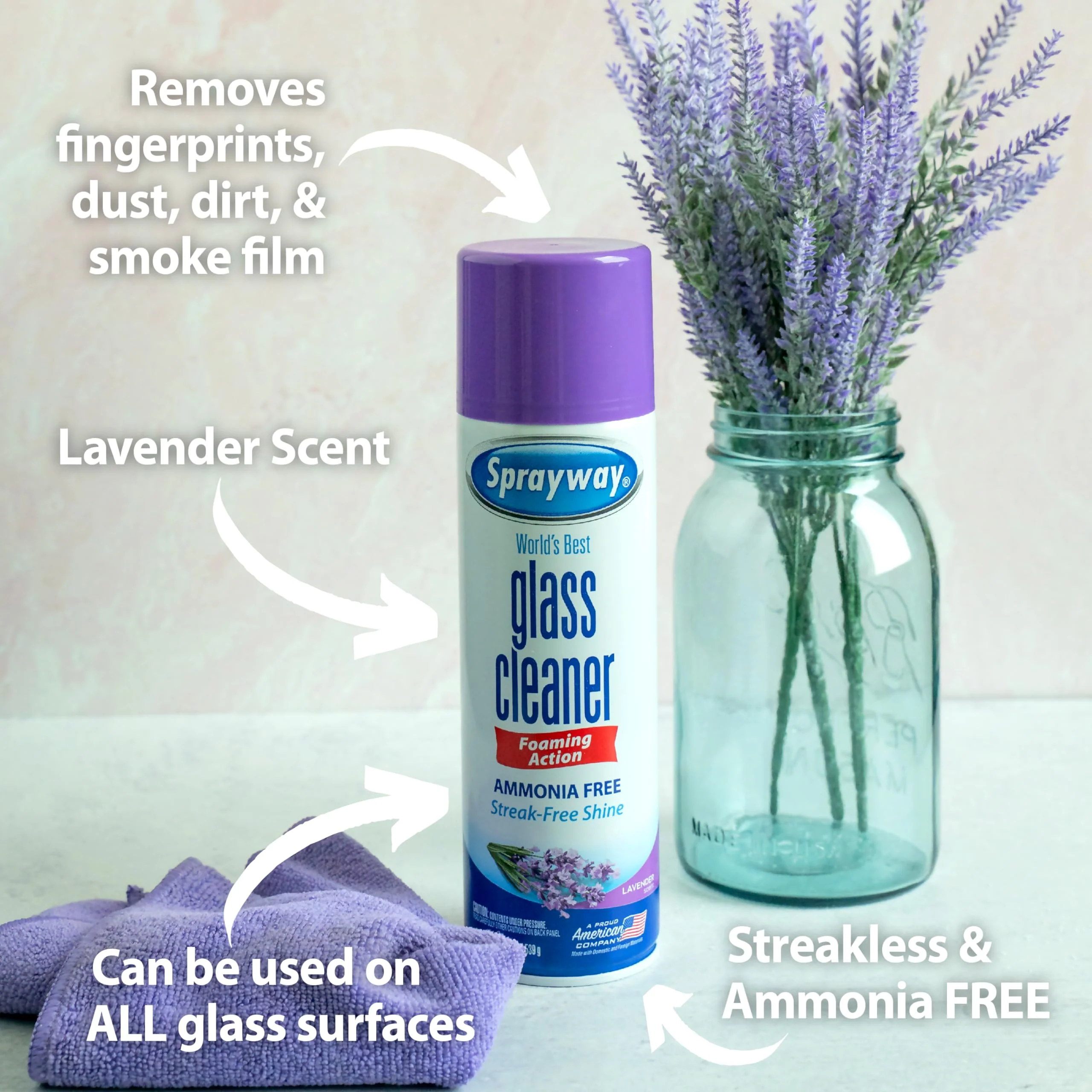 Sprayway Glass Cleaner Lavender Scent Foaming Aerosol Spray, 19oz, Ammonia-Free, Streakless, Fast-Acting | Cleans & Polishes Glass Surfaces | Removes Fingerprints, Dust, Dirt, 6 Count (Pack of 2) - Image 5