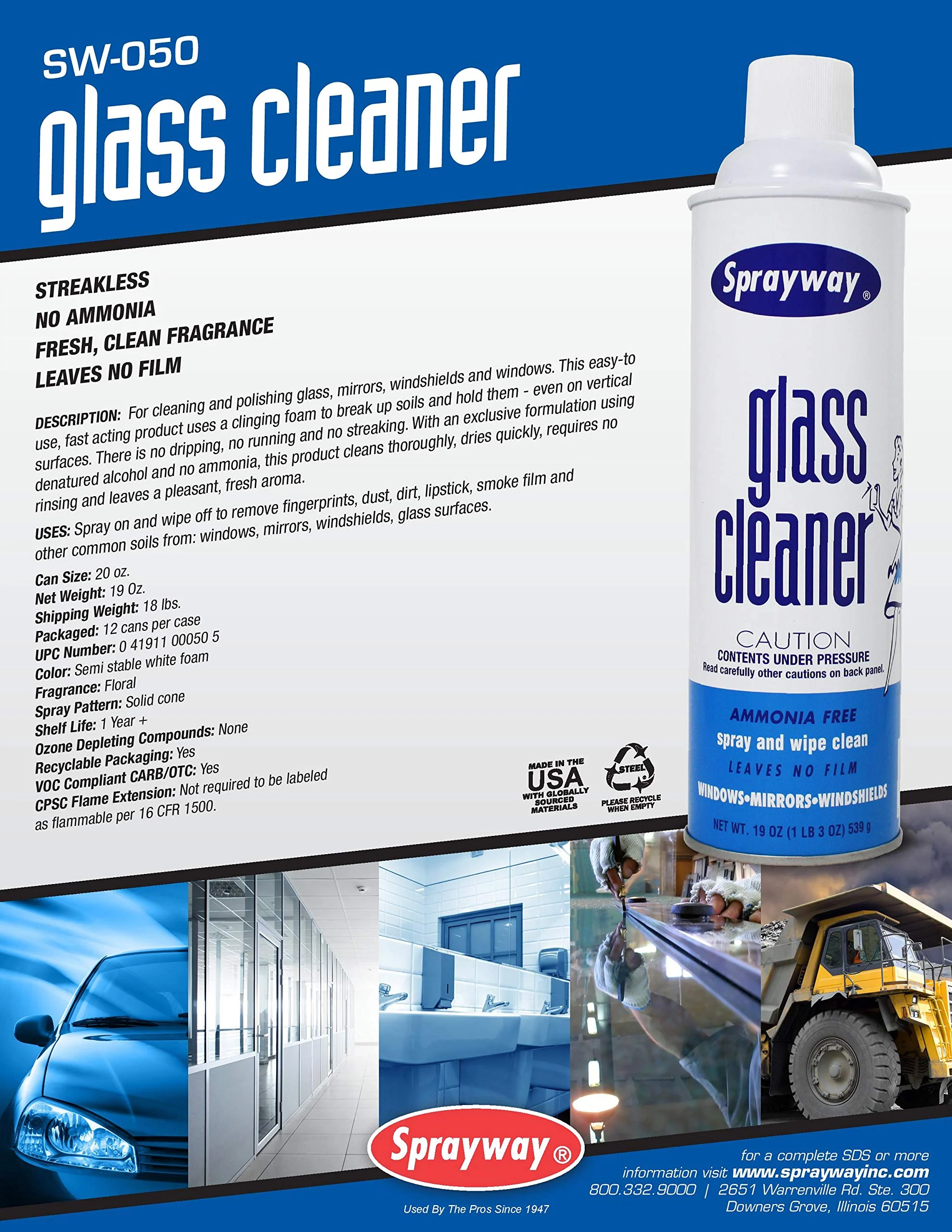 Sprayway Glass Cleaner with Foaming Spray for a Streak-Free Shine for Home and Automotive Use, 19 oz., Pack of 12 - Image 2