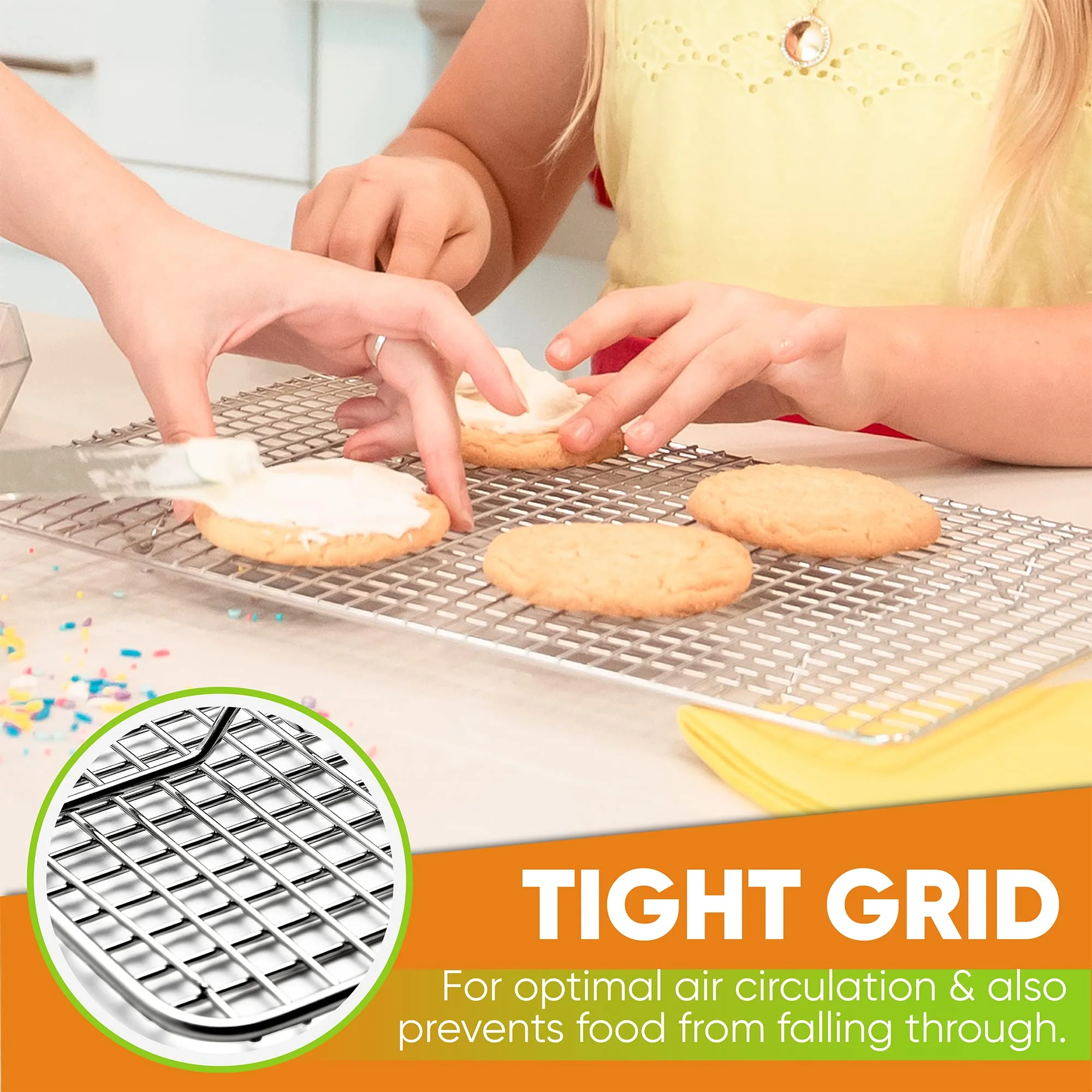 Spring Chef 10" x 15" Stainless Steel Cooling Racks for Baking - Oven Safe - Cookie Racks for Cooling Cookies - Fits Jelly Roll Pan - Perfect for Grilling, Roasting, Cooking, Drying - Set of 2 - Image 4