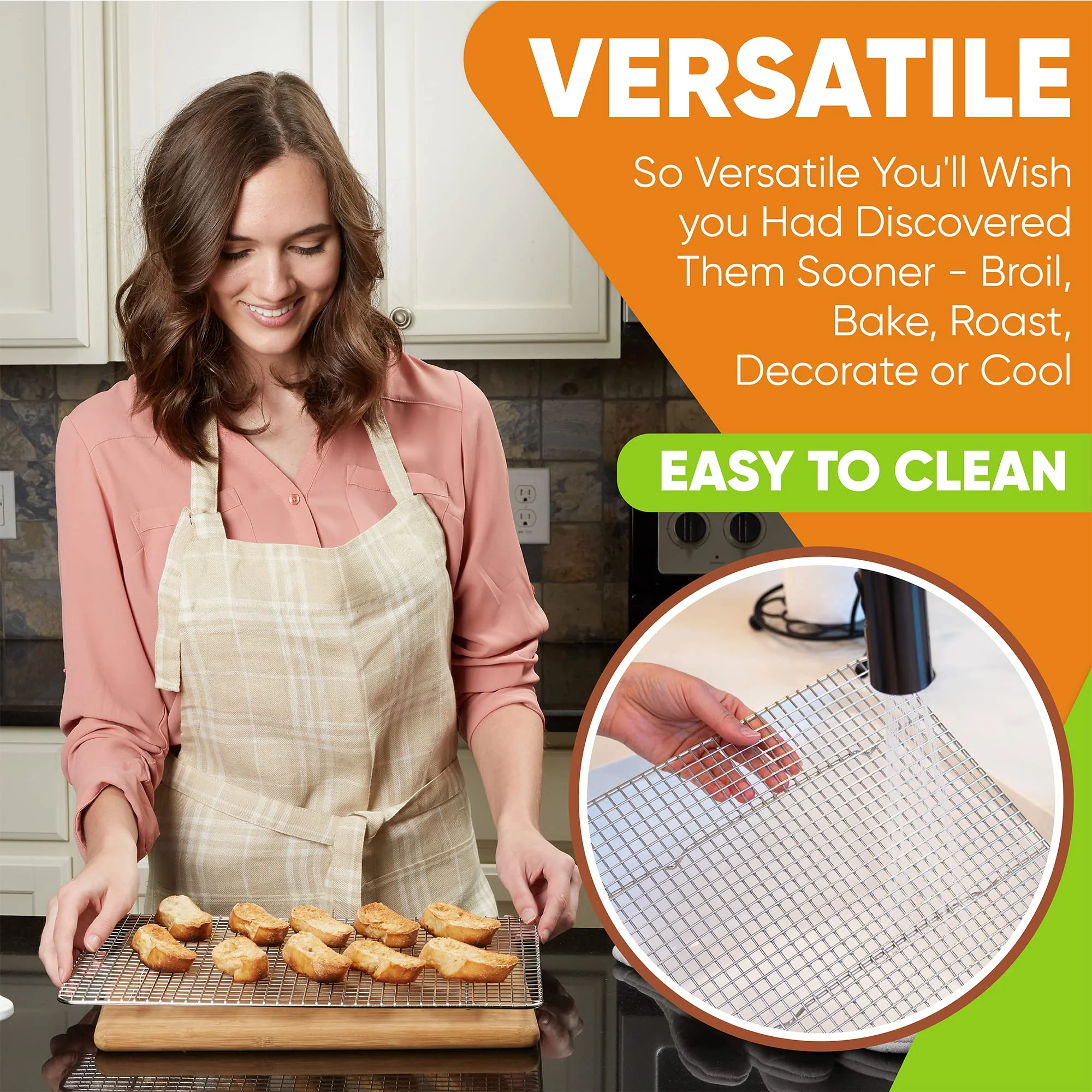 Spring Chef 10" x 15" Stainless Steel Cooling Racks for Baking - Oven Safe - Cookie Racks for Cooling Cookies - Fits Jelly Roll Pan - Perfect for Grilling, Roasting, Cooking, Drying - Set of 2 - Image 7