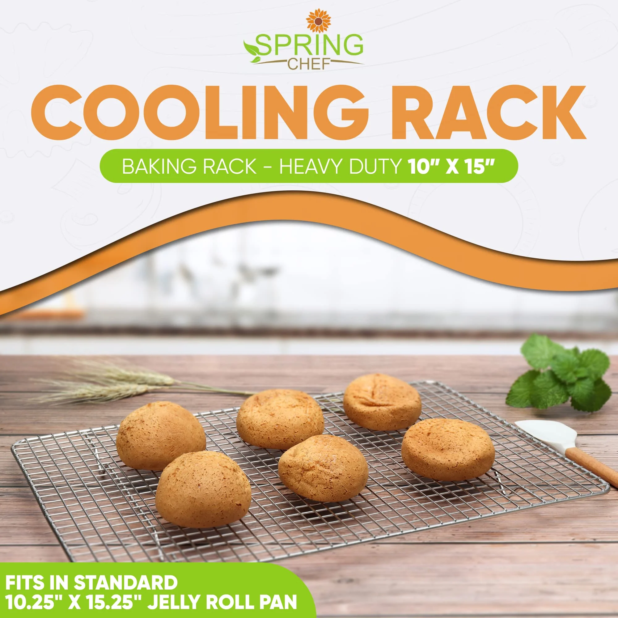 Spring Chef 10" x 15" Stainless Steel Cooling Racks for Baking - Oven Safe - Cookie Racks for Cooling Cookies - Fits Jelly Roll Pan - Perfect for Grilling, Roasting, Cooking, Drying - Set of 2 - Image 9