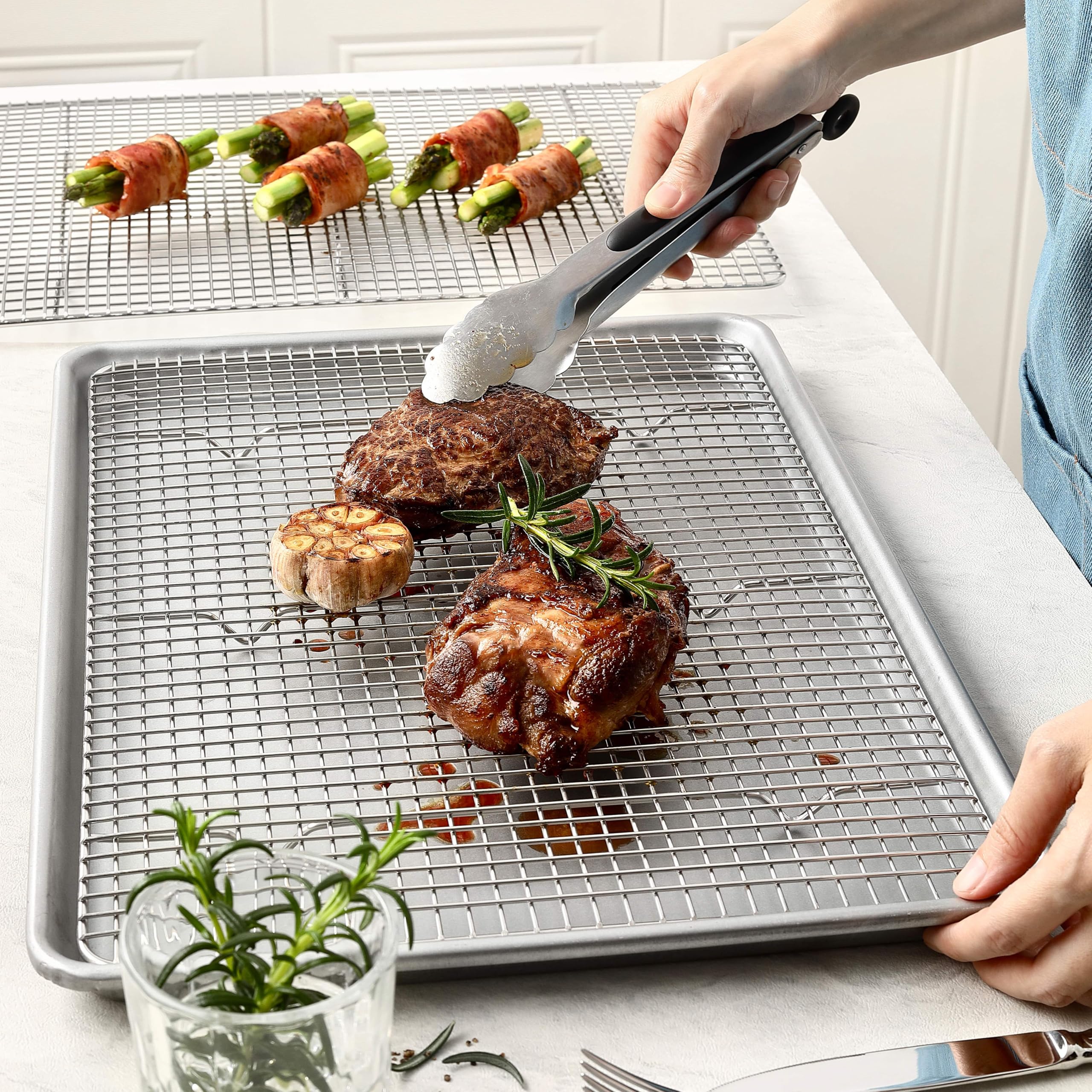 Spring Chef 11.8 x 17 Inch Stainless Steel Cooling Racks for Cooling & Baking - Oven Safe - Wire Roasting Racks for Oven Use - Fits Half Sheet Cookie Pan - Dishwasher Safe - Set of 2 - Image 2