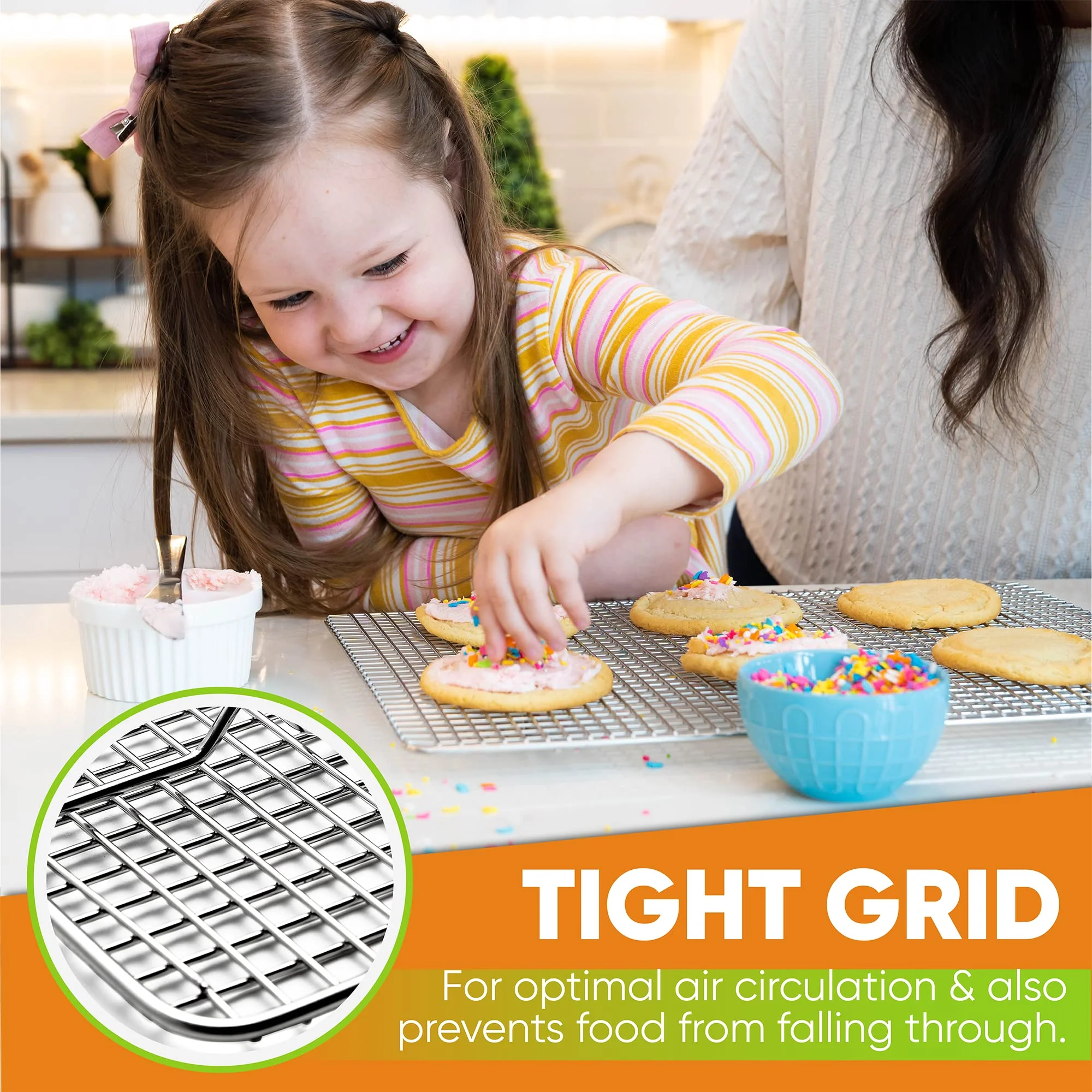 Spring Chef 11.8 x 17 Inch Stainless Steel Cooling Racks for Cooling & Baking - Oven Safe - Wire Roasting Racks for Oven Use - Fits Half Sheet Cookie Pan - Dishwasher Safe - Set of 2 - Image 4