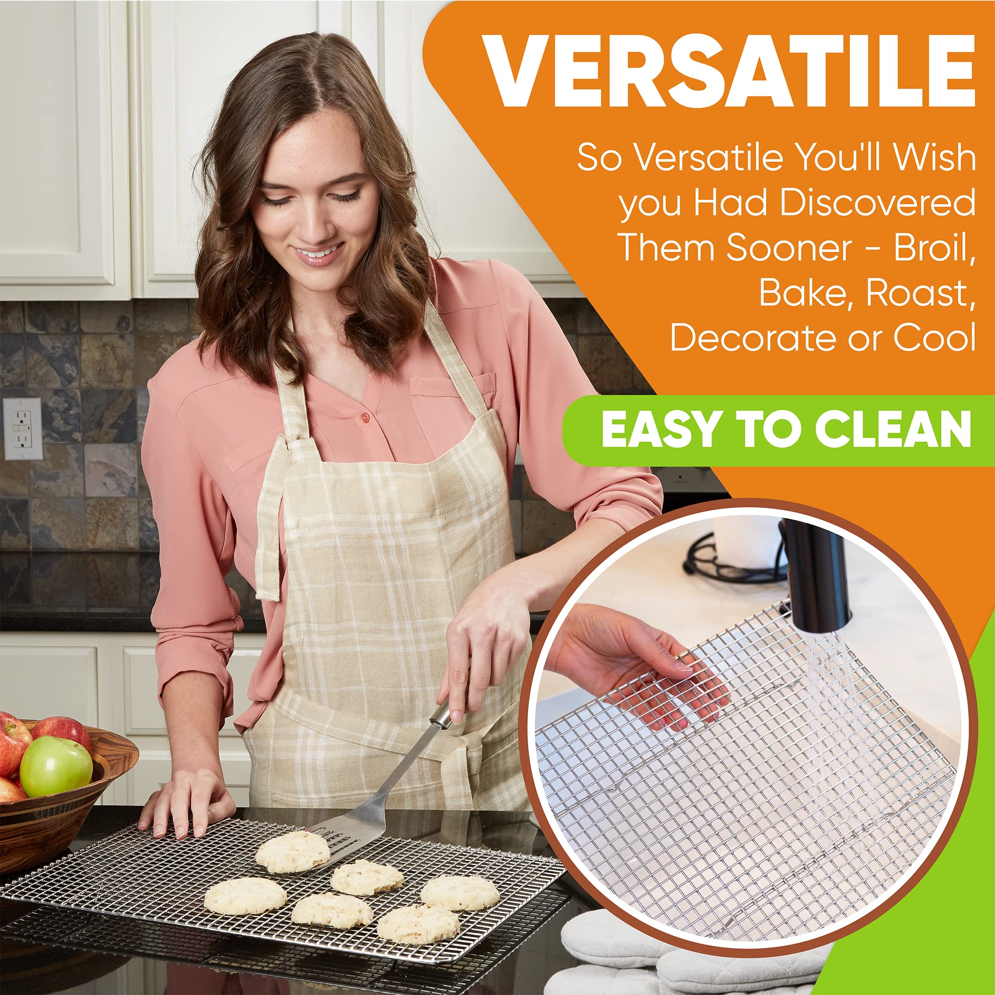 Spring Chef 11.8 x 17 Inch Stainless Steel Cooling Racks for Cooling & Baking - Oven Safe - Wire Roasting Racks for Oven Use - Fits Half Sheet Cookie Pan - Dishwasher Safe - Set of 2 - Image 7
