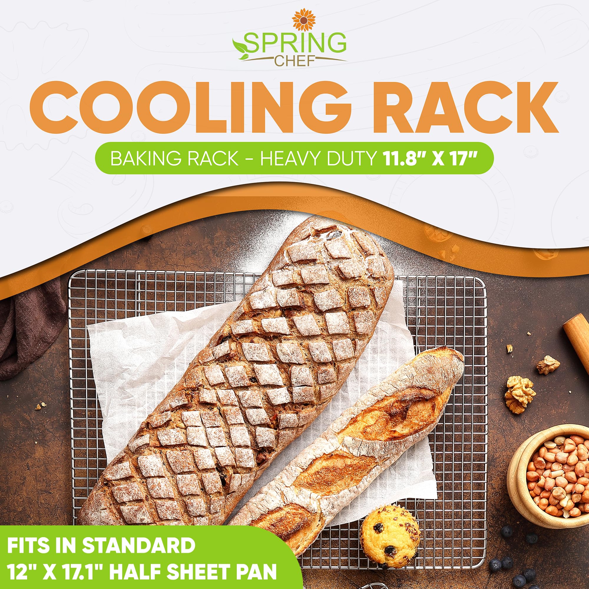 Spring Chef 11.8 x 17 Inch Stainless Steel Cooling Racks for Cooling & Baking - Oven Safe - Wire Roasting Racks for Oven Use - Fits Half Sheet Cookie Pan - Dishwasher Safe - Set of 2 - Image 9