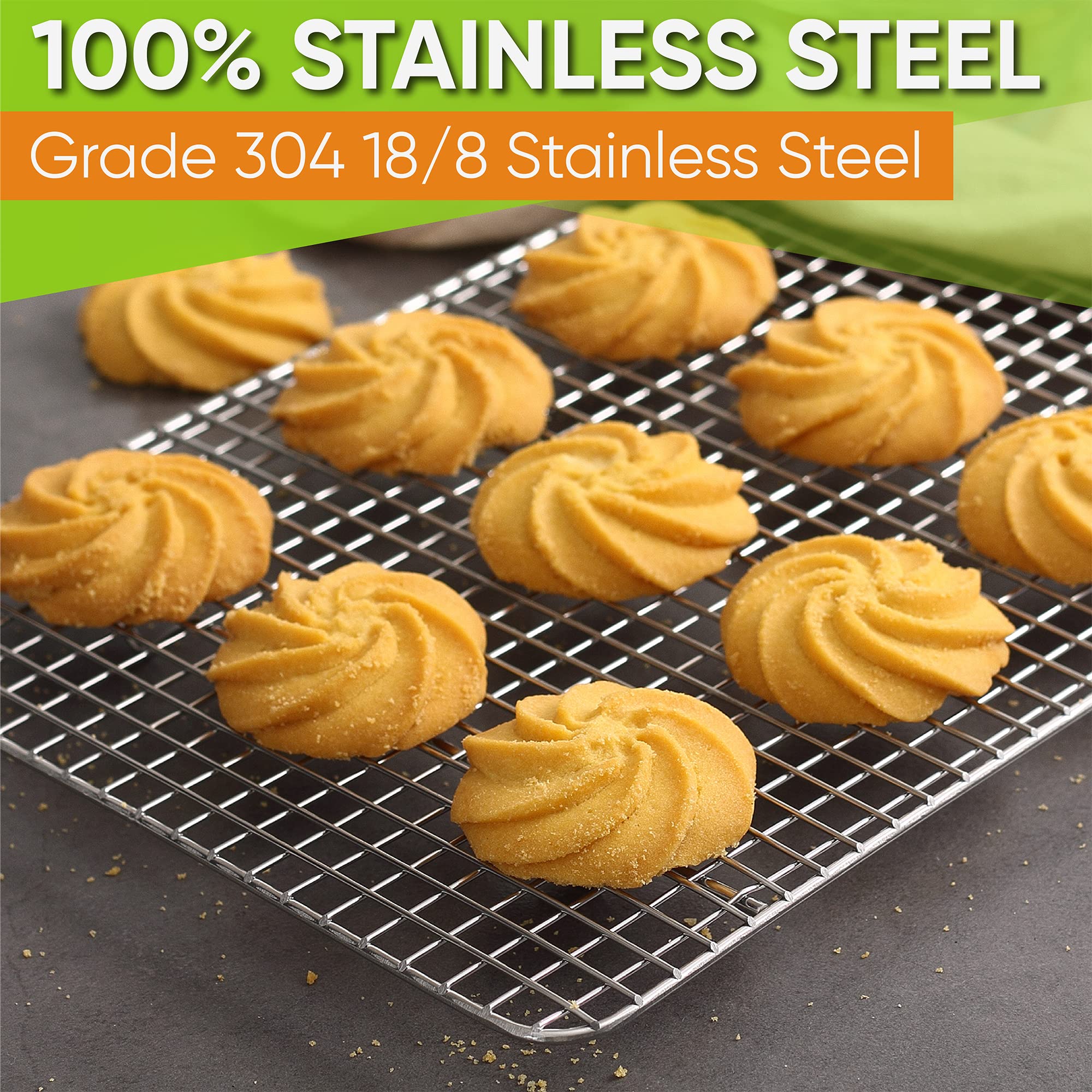 Spring Chef 8.5" x 12" Stainless Steel Cooling Racks, Wire Rack for Baking Sheet - Fits Small Quarter Sheet Pan - Perfect for Cooking, Baking, Grilling, Smoking - Dishwasher Safe - Set of 2 - Image 3