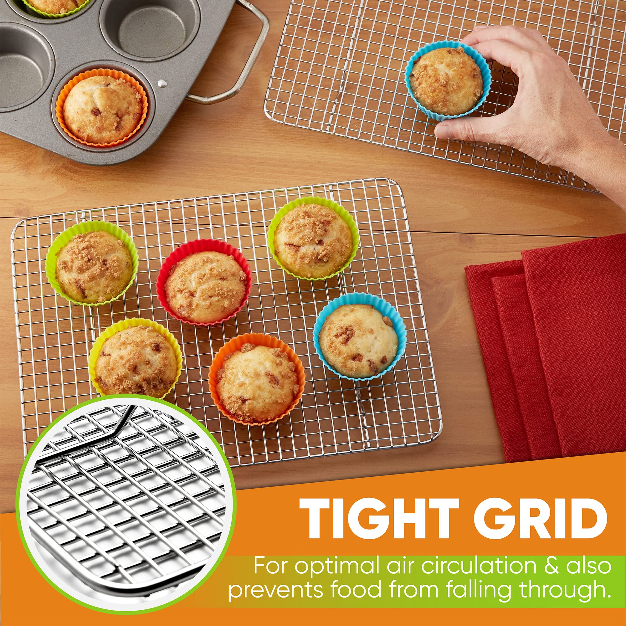 Spring Chef 8.5" x 12" Stainless Steel Cooling Racks, Wire Rack for Baking Sheet - Fits Small Quarter Sheet Pan - Perfect for Cooking, Baking, Grilling, Smoking - Dishwasher Safe - Set of 2 - Image 4