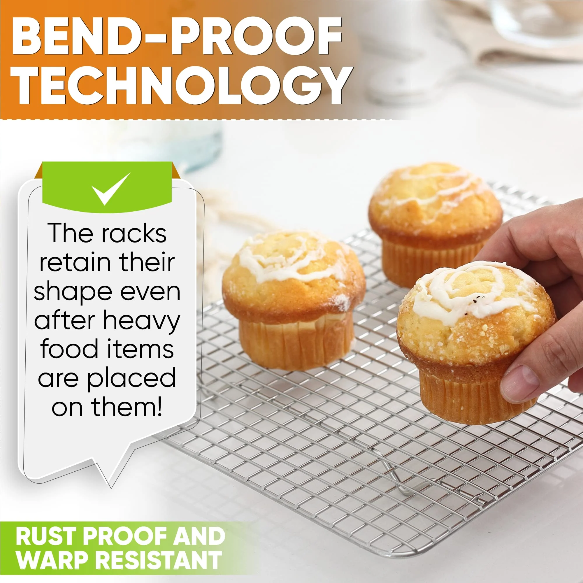 Spring Chef 8.5" x 12" Stainless Steel Cooling Racks, Wire Rack for Baking Sheet - Fits Small Quarter Sheet Pan - Perfect for Cooking, Baking, Grilling, Smoking - Dishwasher Safe - Set of 2 - Image 5