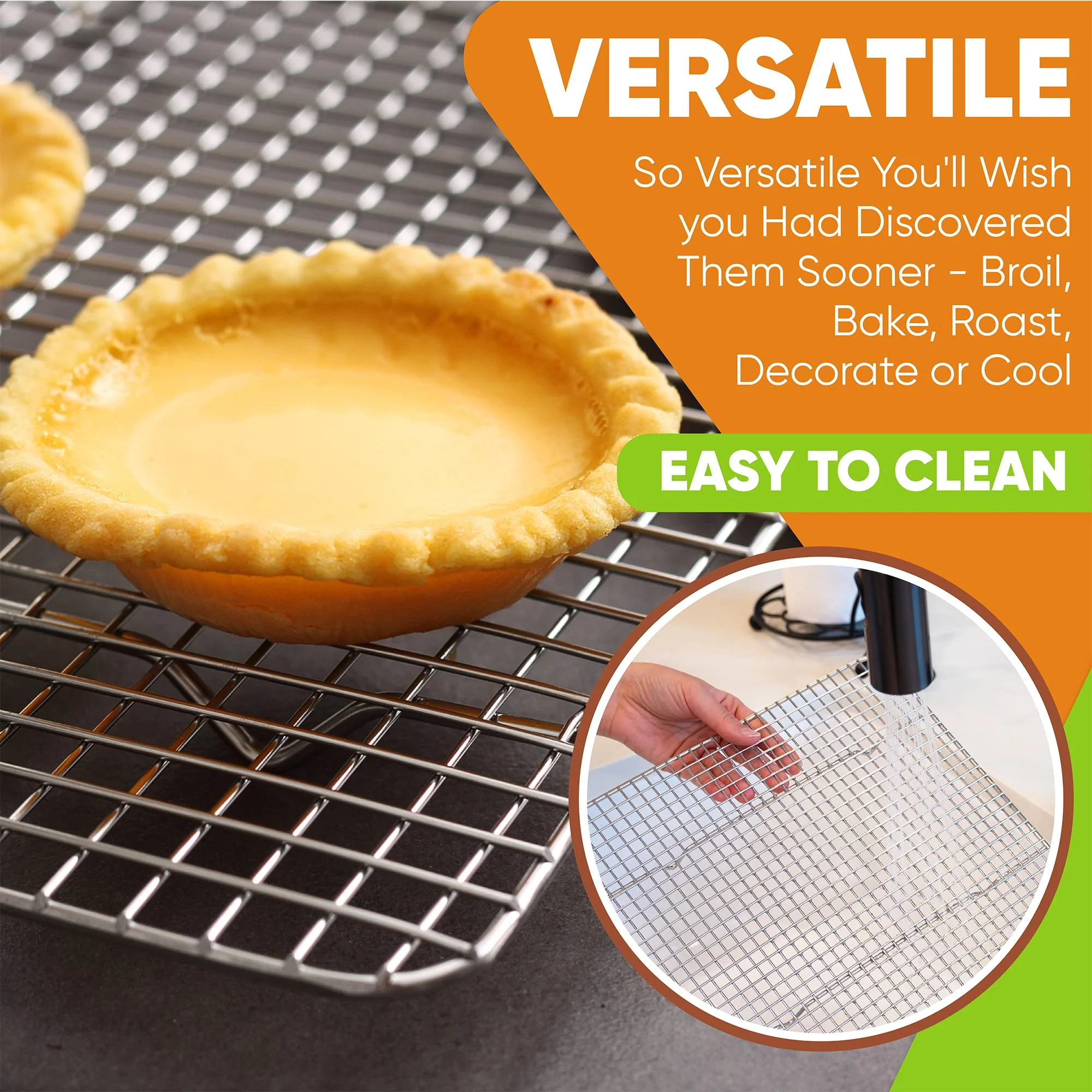 Spring Chef 8.5" x 12" Stainless Steel Cooling Racks, Wire Rack for Baking Sheet - Fits Small Quarter Sheet Pan - Perfect for Cooking, Baking, Grilling, Smoking - Dishwasher Safe - Set of 2 - Image 8