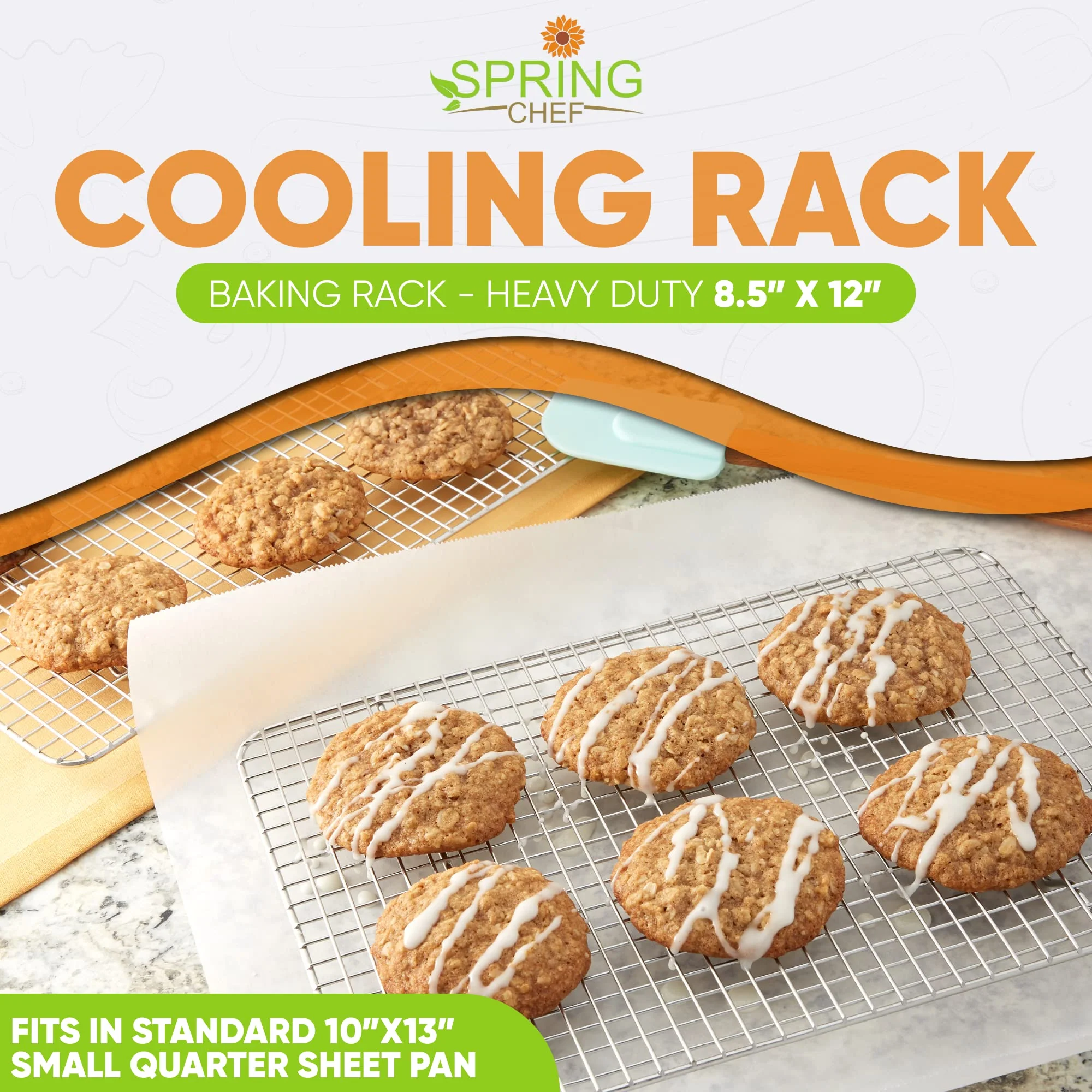 Spring Chef 8.5" x 12" Stainless Steel Cooling Racks, Wire Rack for Baking Sheet - Fits Small Quarter Sheet Pan - Perfect for Cooking, Baking, Grilling, Smoking - Dishwasher Safe - Set of 2 - Image 9