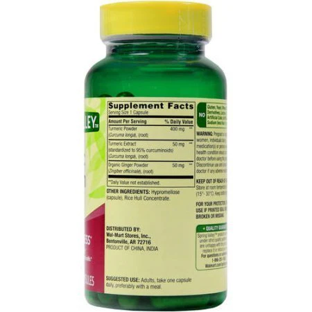 Spring Valley Turmeric Curcumin 500mg with 50mg Ginger Powder Twin Pack 180 Vegetarian Capsules - Image 2
