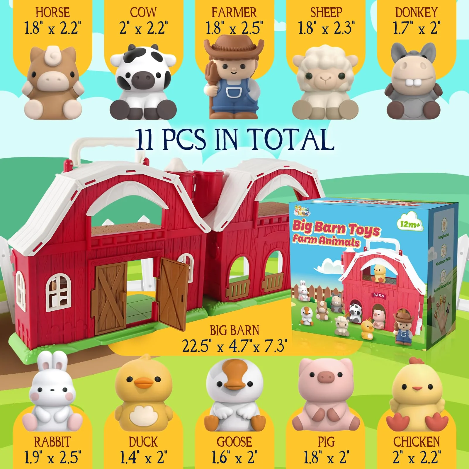 SpringFlower Toddler Toys for 1 2 3 Years Old Boys and Girls, Big Barn Toy with Farm Animal,Educational Montessori Toys, Farm Pretend Playset Toy, Christmas Birthday Gift for Toddler Baby Boys Girls - Image 7