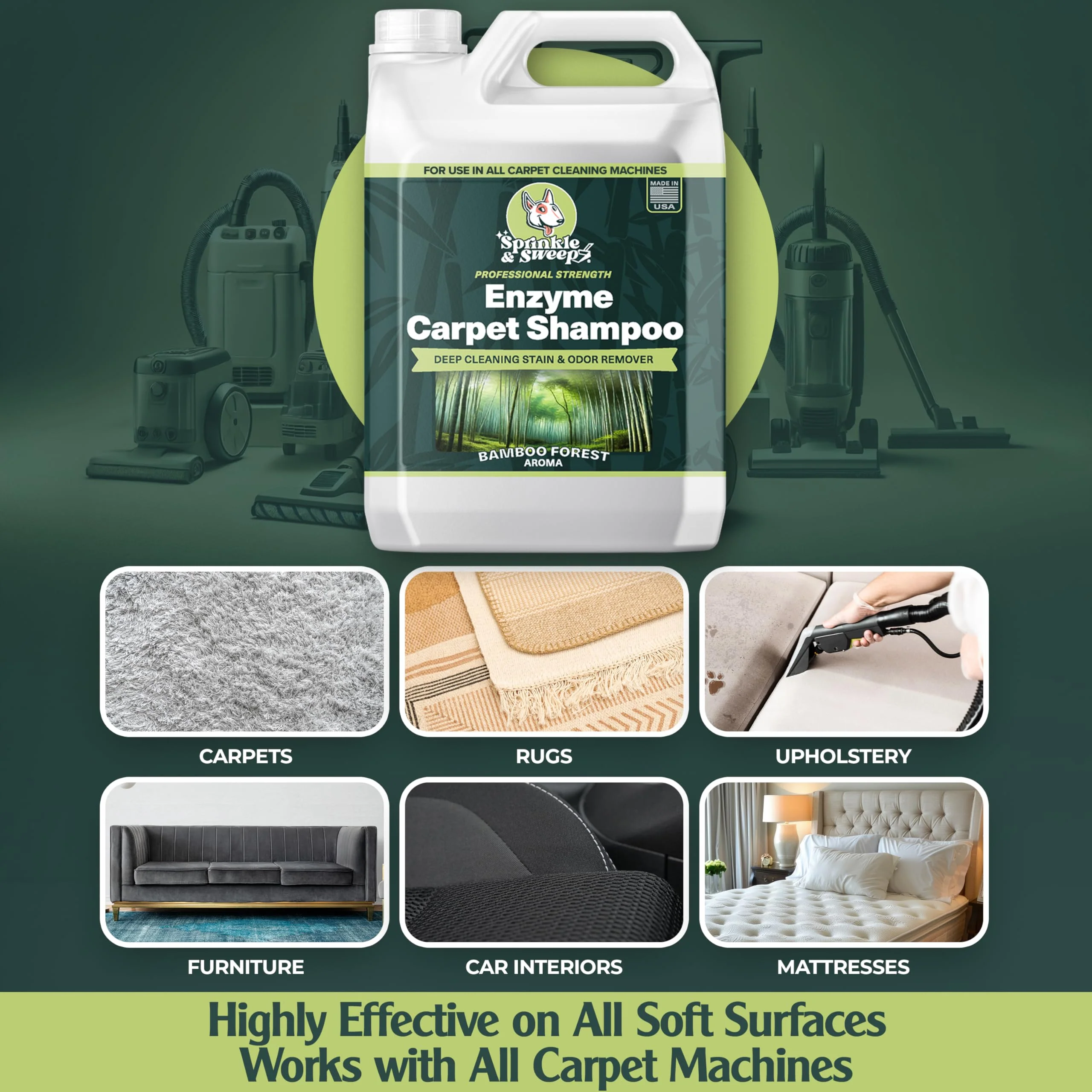 Sprinkle & Sweep Enzyme Carpet Cleaner - Enzyme Carpet Shampoo (64oz) - Carpet Cleaner Solution to Eliminate Tough Stains & Neutralize Odors - Removes Dog, Cat, All Pets Urine- Use with All Machines - Image 5