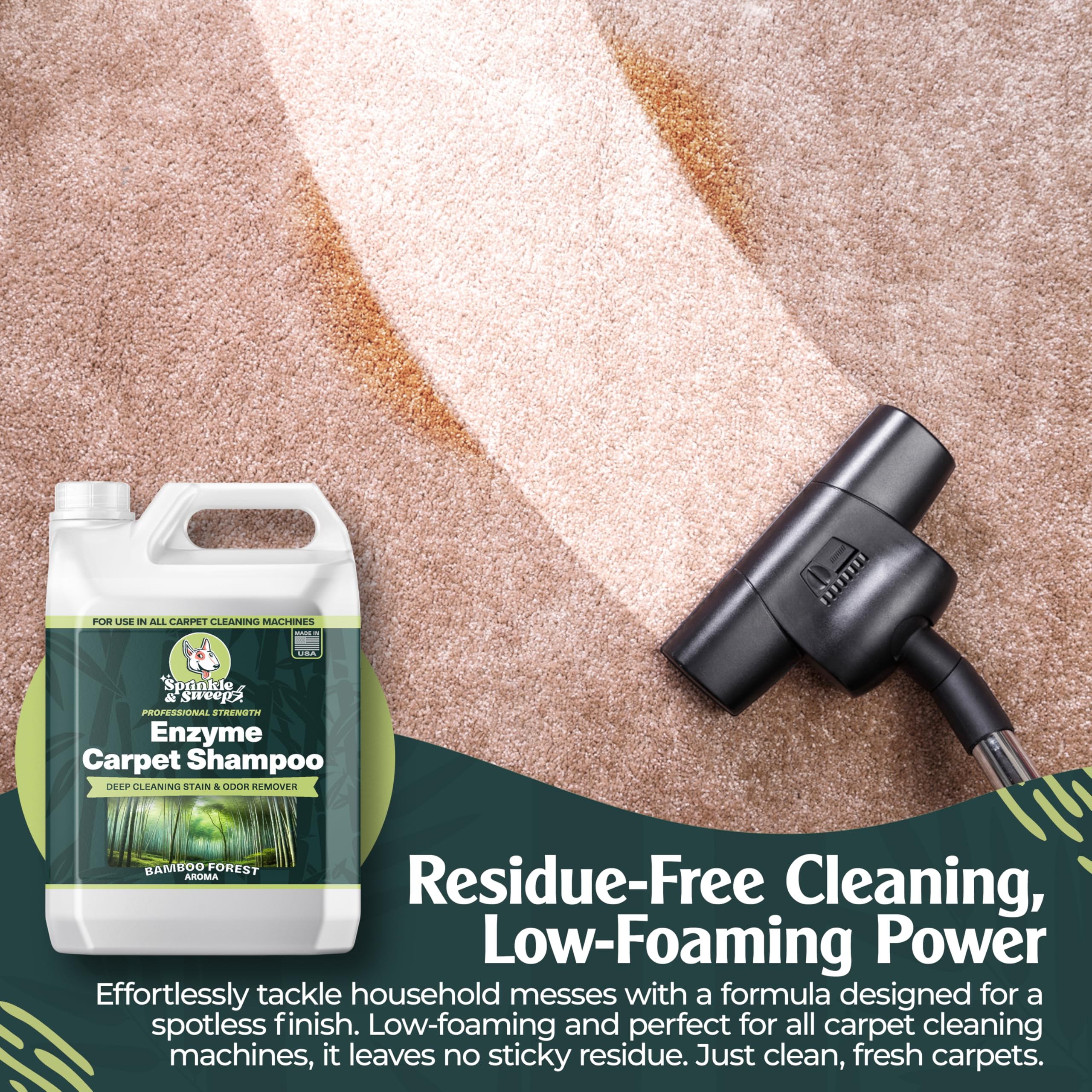 Sprinkle & Sweep Enzyme Carpet Cleaner - Enzyme Carpet Shampoo (64oz) - Carpet Cleaner Solution to Eliminate Tough Stains & Neutralize Odors - Removes Dog, Cat, All Pets Urine- Use with All Machines - Image 6