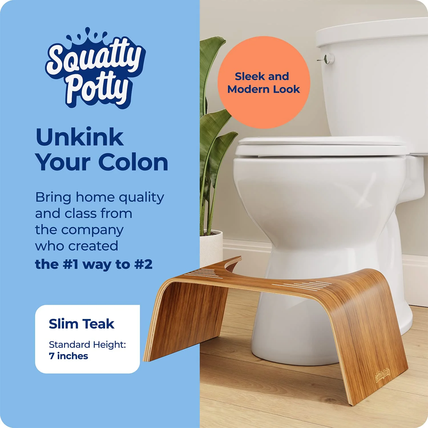 Squatty Potty Slim Teak Toilet Stool - 7-inch Height | Original Bathroom Wood Stool for Natural Positioning - Image 11