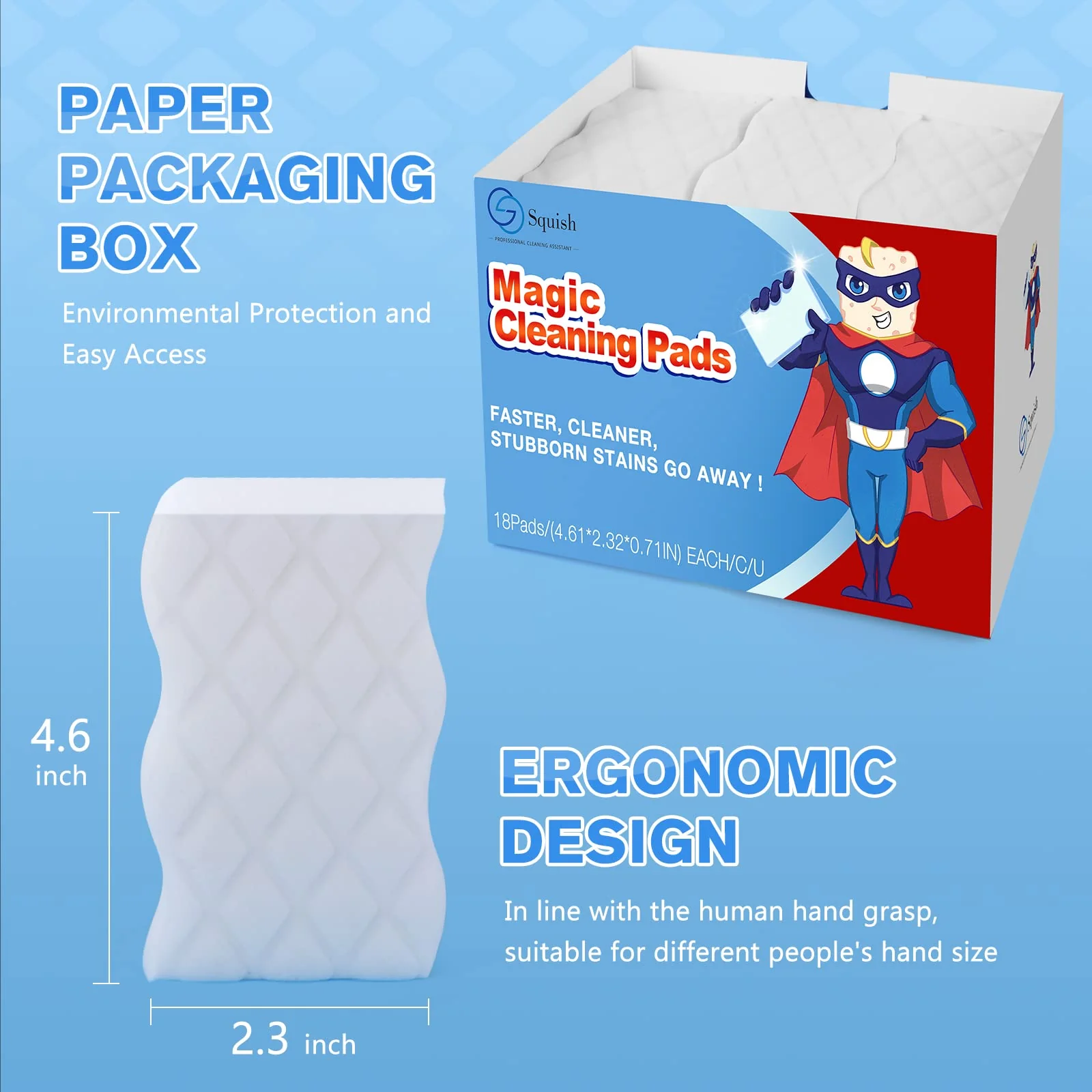 Squish Magic Eraser Sponge, 18 Pack Cleaning Pads for Walls, Oven, Kitchen, and Shoe Cleaner With Melamine Foam, Universal Cleaner - Image 3