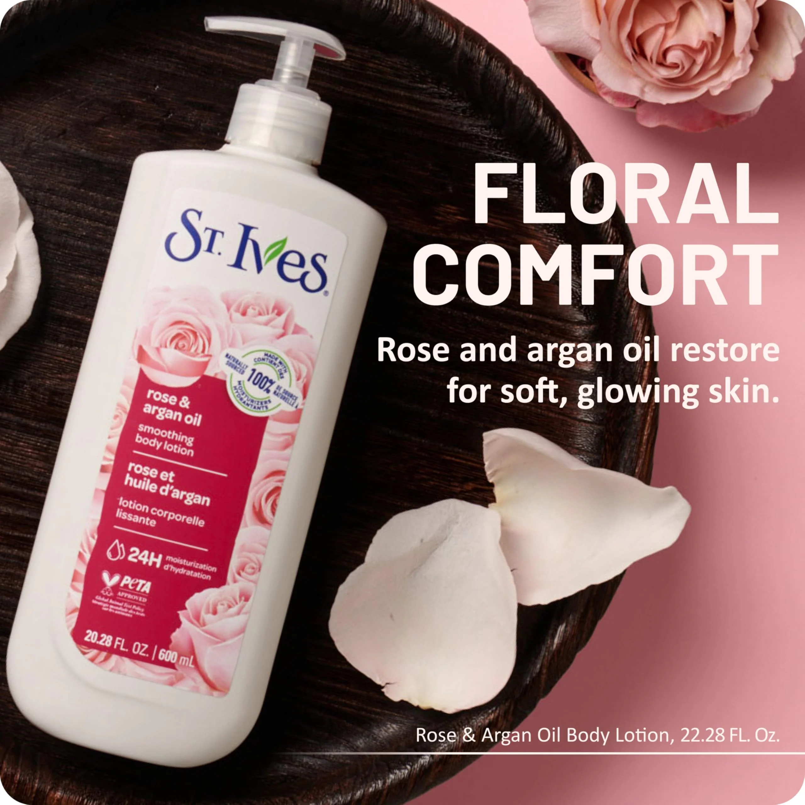 St. Ives Smoothing Hand & Body Lotion for Women with Pump, Daily Moisturizer Rose and Argan Oil for Dry Skin, Made with 100% Natural Moisturizers, 21 fl oz, 4 Pack - Image 10