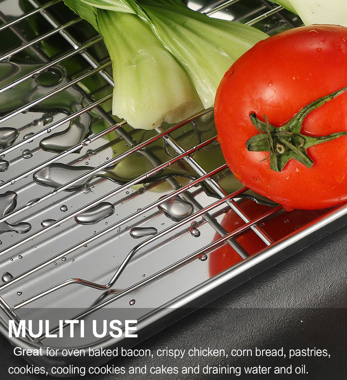 Stainless Steel Baking Sheet Tray Cooling Rack with Silicone Baking Mat Set, Cookie Pan with Cooling Rack, Set of 9 (3 Sheets + 3 Racks + 3 Mats), 10/12/16 Inch, Easy Clean - Image 2