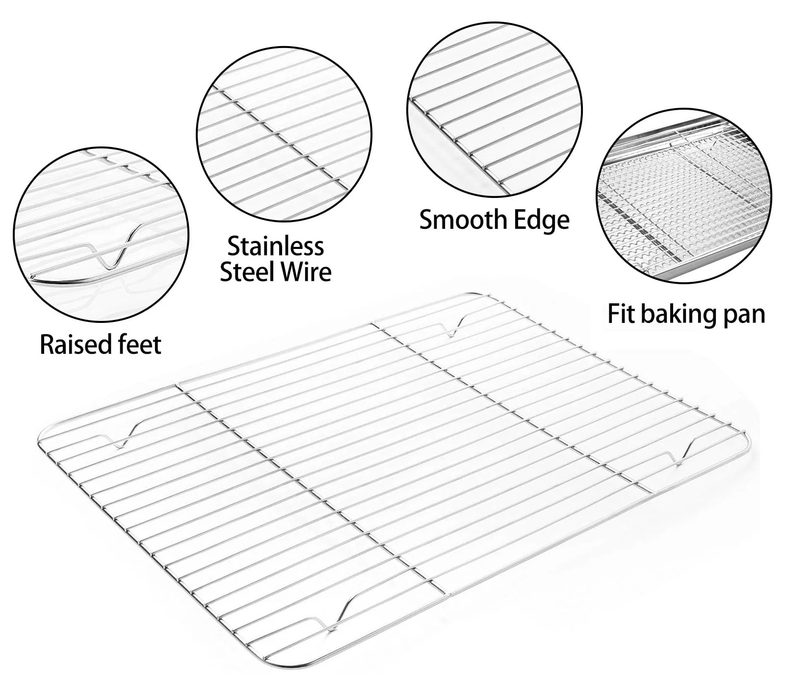 Stainless Steel Baking Sheet Tray Cooling Rack with Silicone Baking Mat Set, Cookie Pan with Cooling Rack, Set of 9 (3 Sheets + 3 Racks + 3 Mats), 10/12/16 Inch, Easy Clean - Image 5