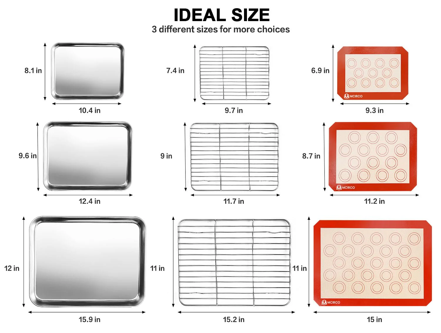 Stainless Steel Baking Sheet Tray Cooling Rack with Silicone Baking Mat Set, Cookie Pan with Cooling Rack, Set of 9 (3 Sheets + 3 Racks + 3 Mats), 10/12/16 Inch, Easy Clean - Image 7