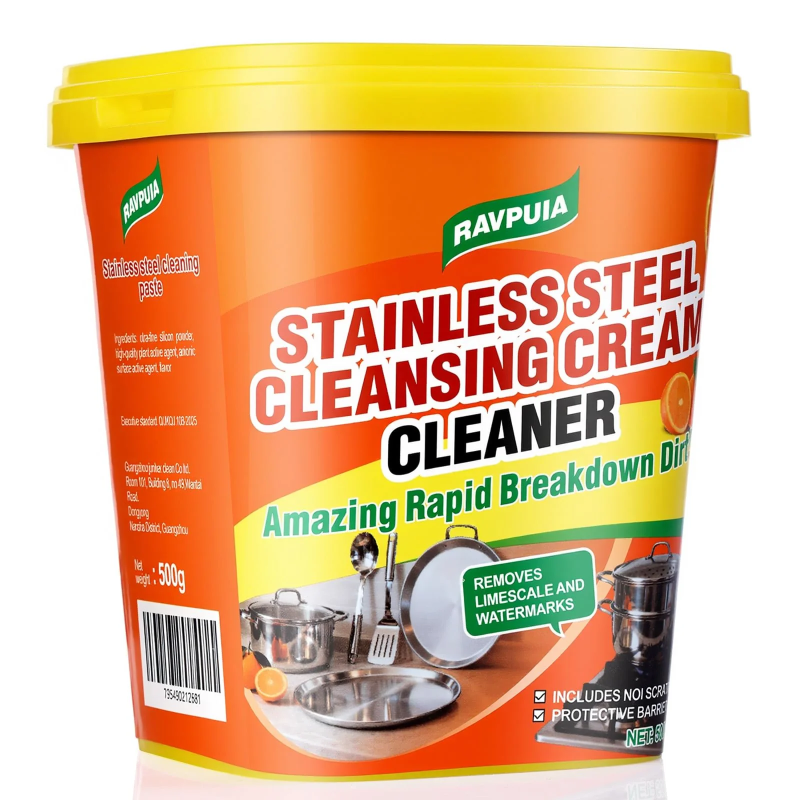 STAINLESS STEEL CLEANER & POLISH - Heavy Duty Cleaning Paste for Stove, Oven, Pans, Cookware, Sink | All Purpose Multi-Purpose Household Cleaner | Removes Grease & Stains | with 2 Sponges (500g)