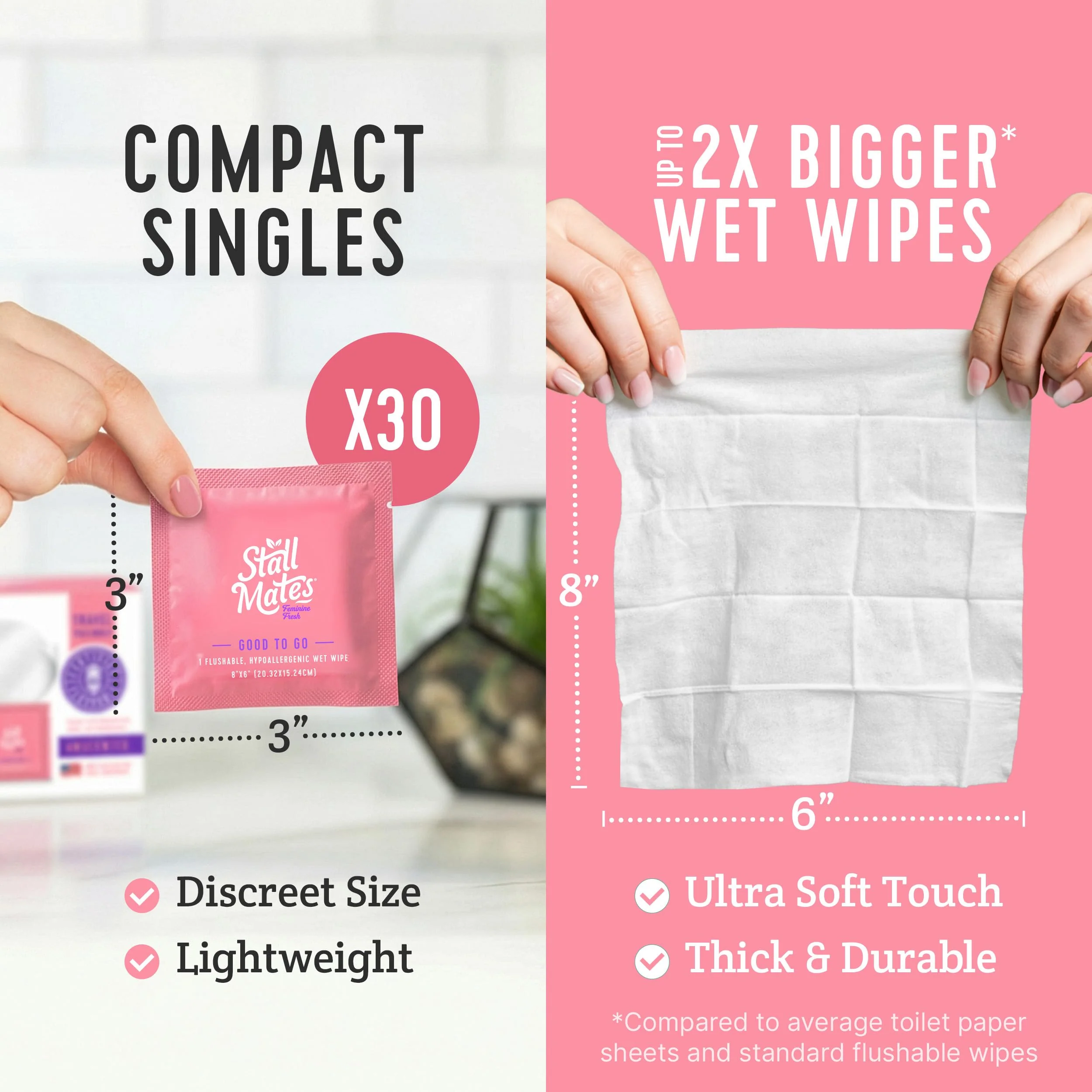 Stall Mates Wipes Feminine Fresh - Flushable | Individually Wrapped Cleansing Travel Friendly PH balanced Unscented with Sunflower, Rosemary and Aloe (90 on-the-go singles) BULK PACK - Image 4