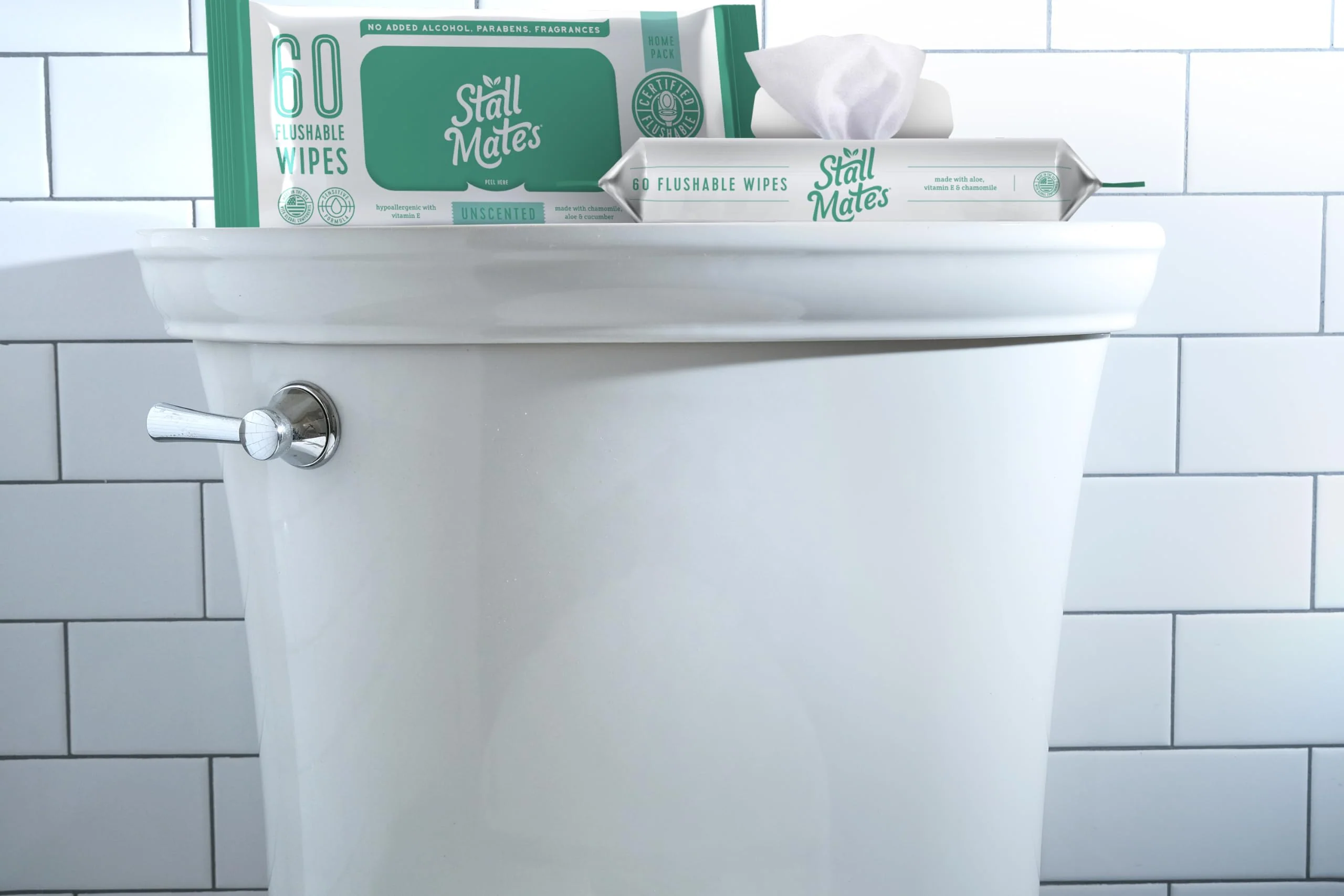 Stall Mates Wipes: Flushable Wipes, 60-Wipe Home Pack, Hypoallergenic, Unscented with Vitamin-E & Aloe, (4 Pack - 240 Total) - Image 3