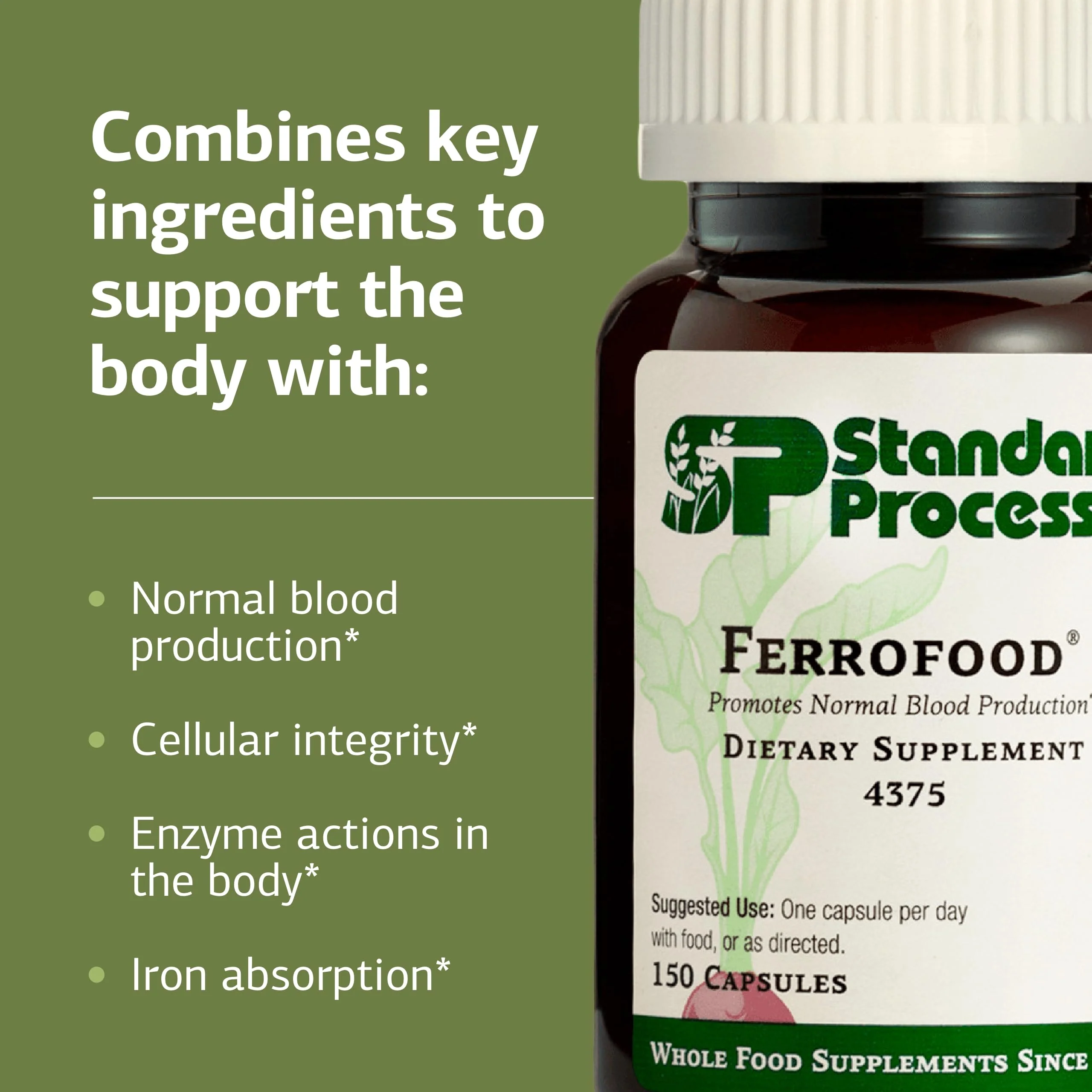 Standard Process Ferrofood - Blood Health Supplement - Enzyme Support with Vitamins B12, C, & Iron - Non-Dairy & Non-Soy - 150 Capsules (40 Servings) - Image 5