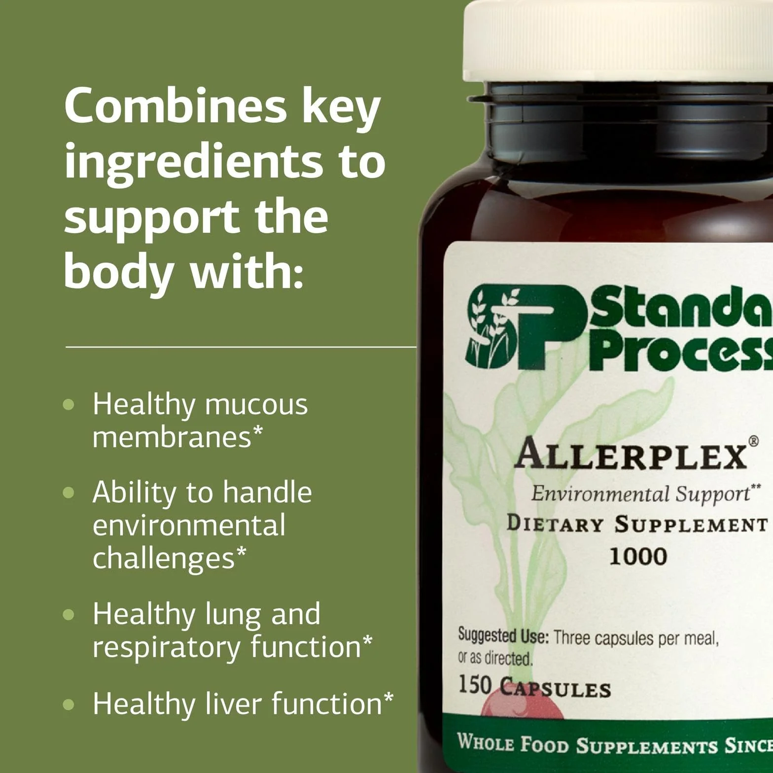 Standard Process Inc. Allerplex, Lung Health Support Supplement, Dietary Supplement with Vitamin A & Pneumotrophin PMG, Support Healthy Mucous Membranes, Supports Seasonal Challenges - 150 Capsules - Image 5