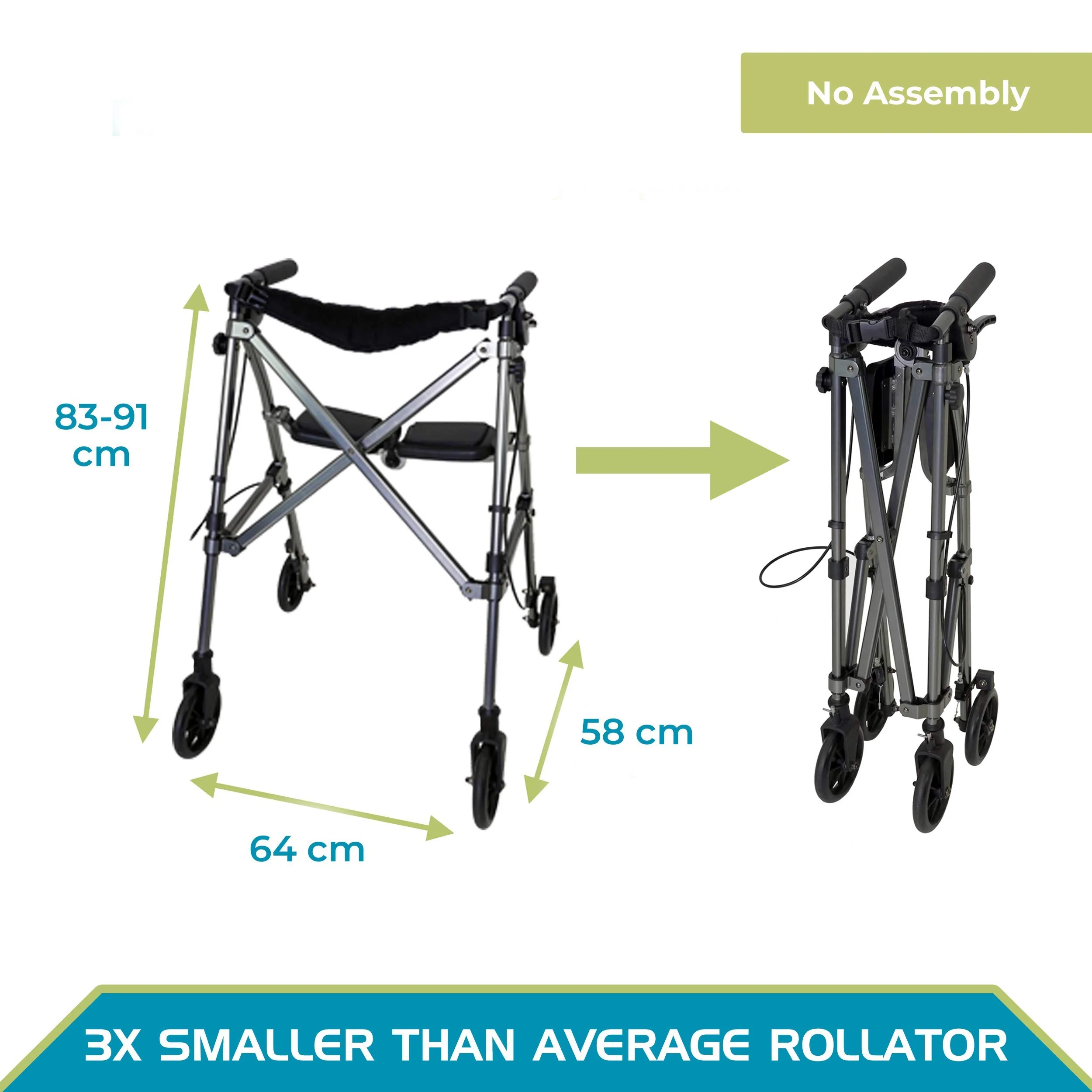 Stander Wonder Rollator, Lightweight Folding Space Saver Mobility Rolling Walker for Seniors and Adults, 6-inch Wheels, Locking Brakes, and Padded Seat with Backrest, Black Walnut - Image 6