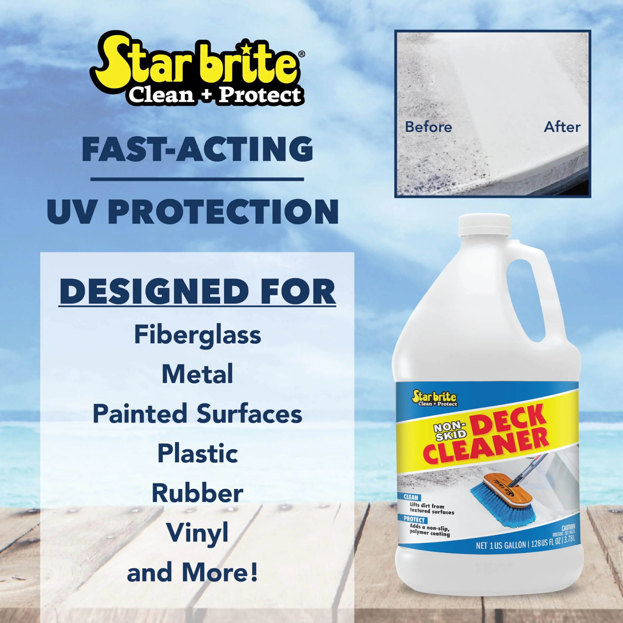STAR BRITE Non-Skid Deck Cleaner & Protectant - Ultimate Boat Deck Wash - Protects Against Future Stains & UV - Ideal for Fiberglass, Vinyl, Plastic & Painted Surfaces -1 Gallon (085900) - Image 4