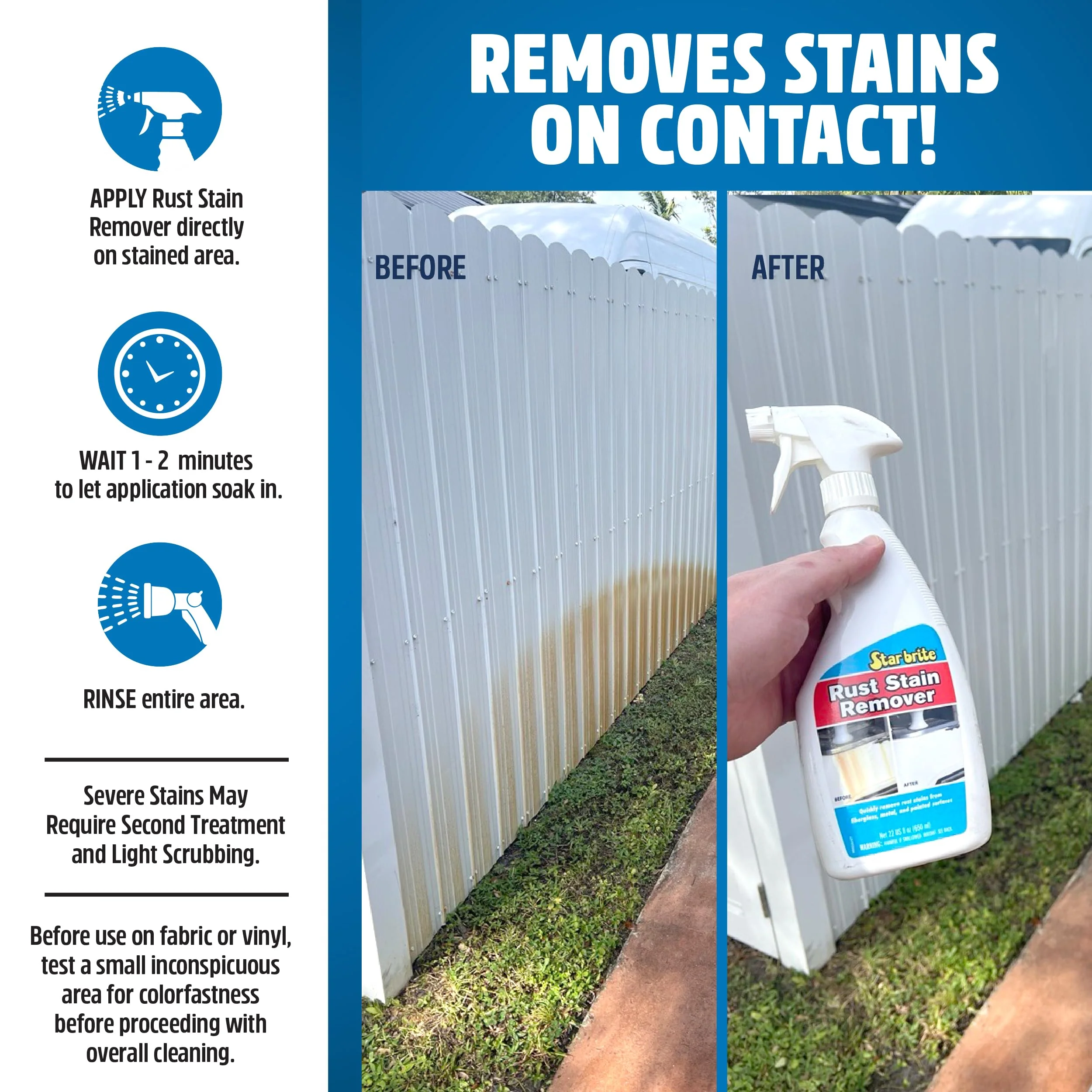 STAR BRITE Rust Stain Remover Spray - Instantly Dissolve Corrosion Stains on Fiberglass, Vinyl, Fabric, Metal & Painted Surfaces - Also Removes Sprinkler Stains - 22 Ounces (089222SS) - Image 3