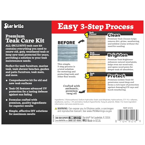 STAR BRITE Teak Care 3 Step Kit - Teak Cleaner + Teak Brightener + Teak Oil - 16 OZ (081216) - Image 7