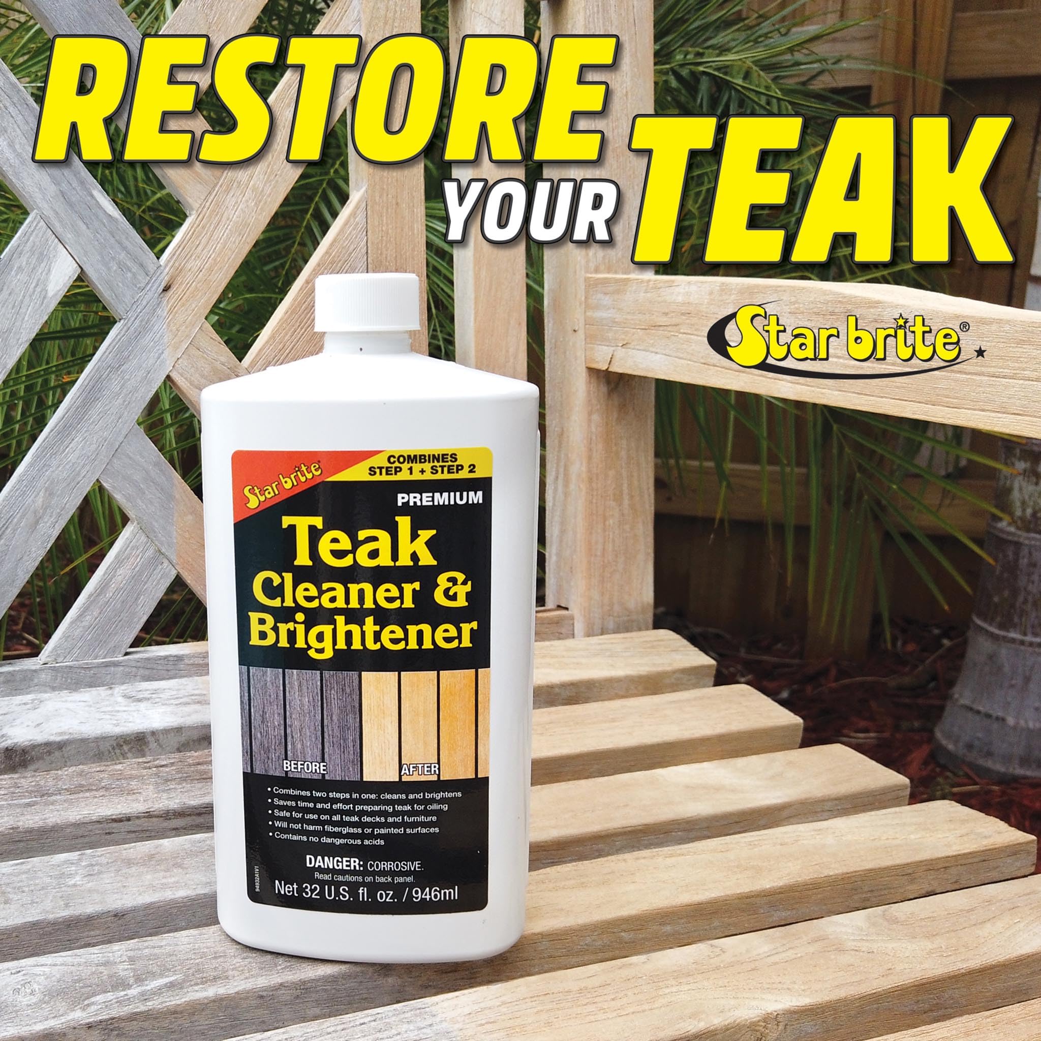 Star Brite Teak Cleaner & Brightener, Restore Weathered Wood, 32oz (094932) - Image 3