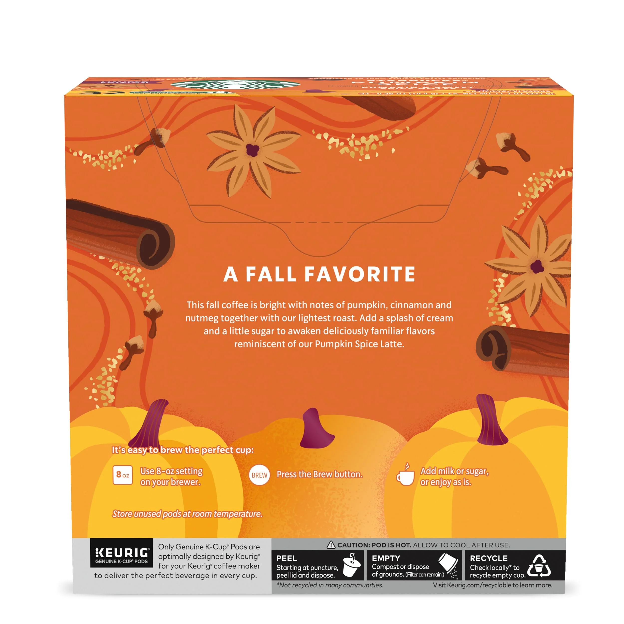 Starbucks K-Cup Coffee Pods, Pumpkin Spice Flavored Coffee for Keurig Brewers, 100% Arabica, Limited Edition, 1 Box (32 Pods) - Image 2