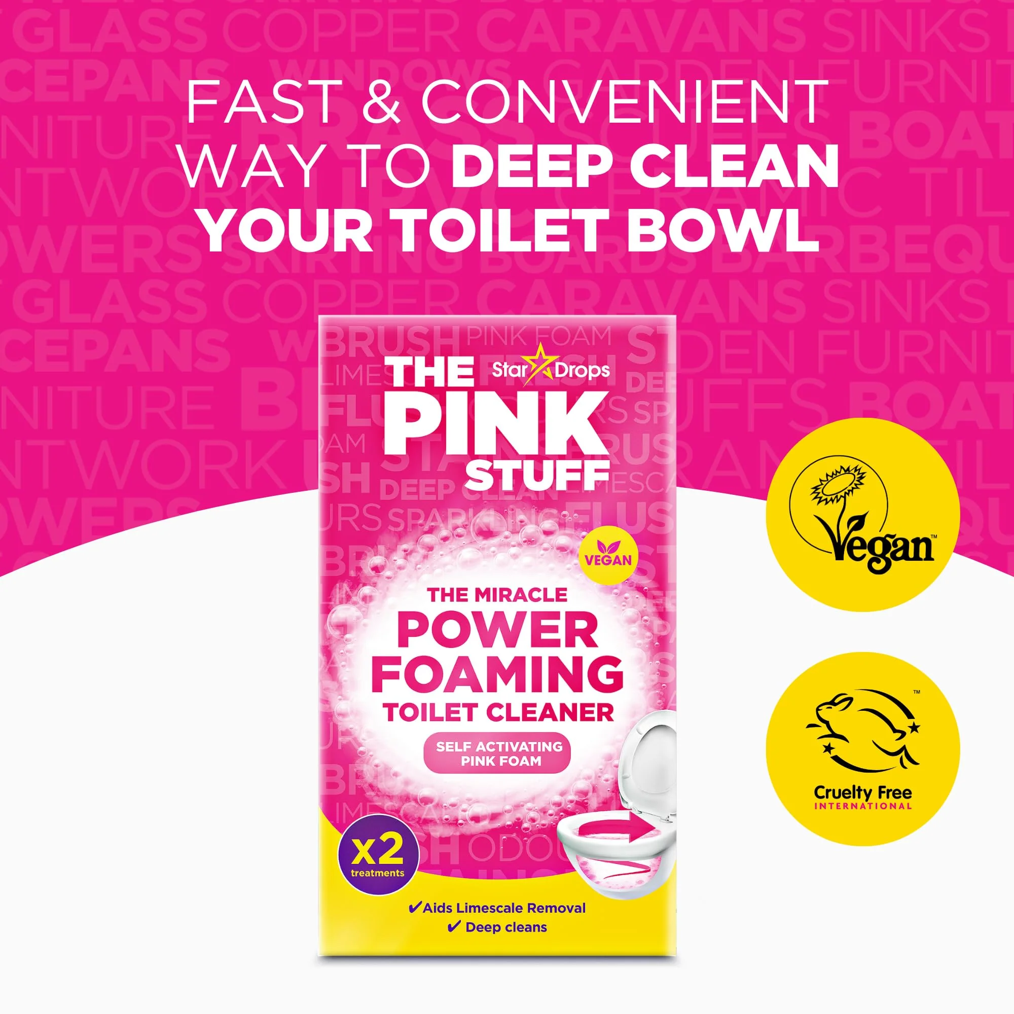 Stardrops - The Pink Stuff Bathroom Cleaning Kit – Cleaning Paste, Bathroom Foam Spray, Toilet Foaming Powder, SQeeZY Sponge & 3 Microfiber Cloths – Tough on Stains, Grease & Soap Scum - Image 3