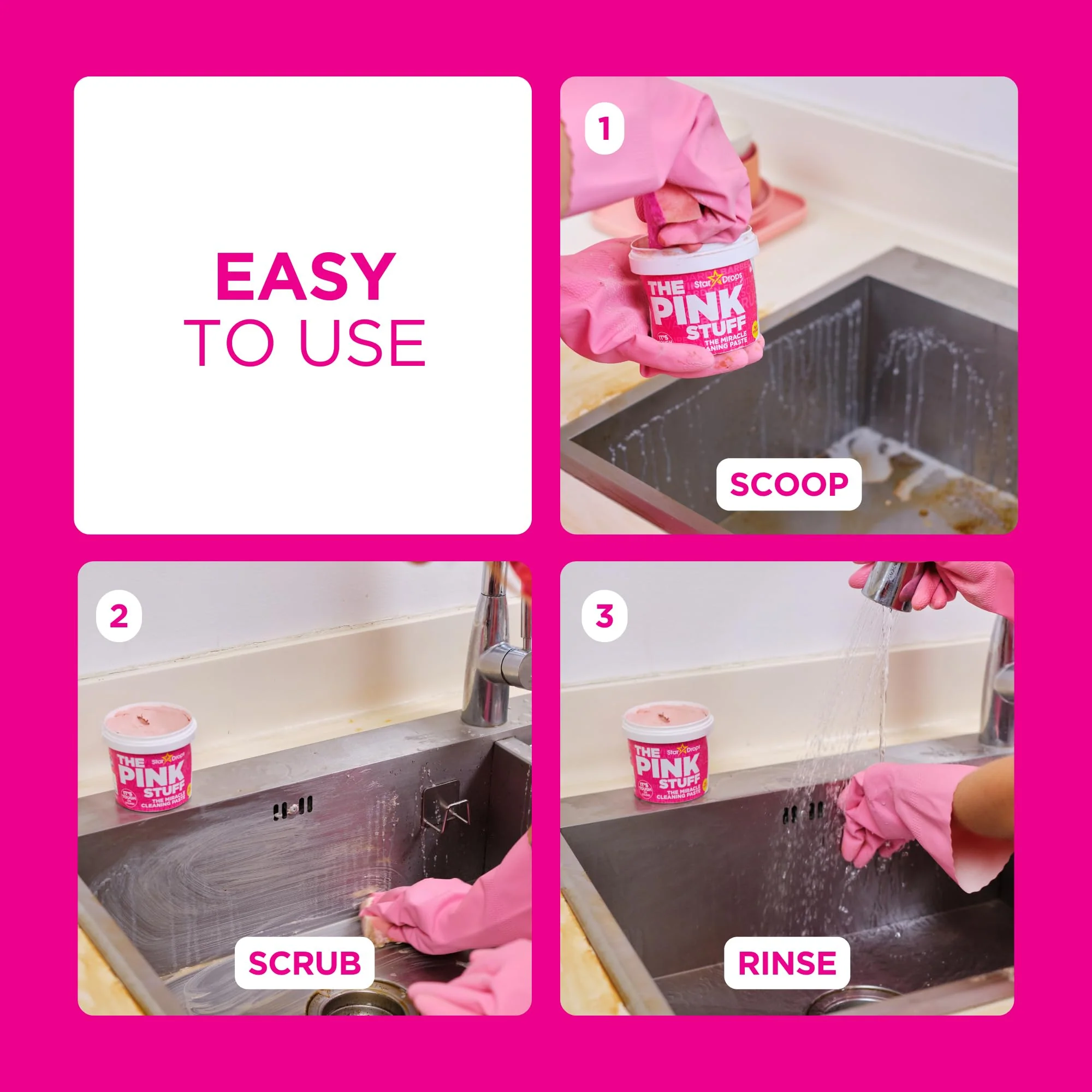 Stardrops The Pink Stuff Miracle Cleaning Bundle – Multi-Purpose Paste, Spray & Cream Cleaner (3-Pack) – Tough on Stains, Gentle on Surfaces - Image 4