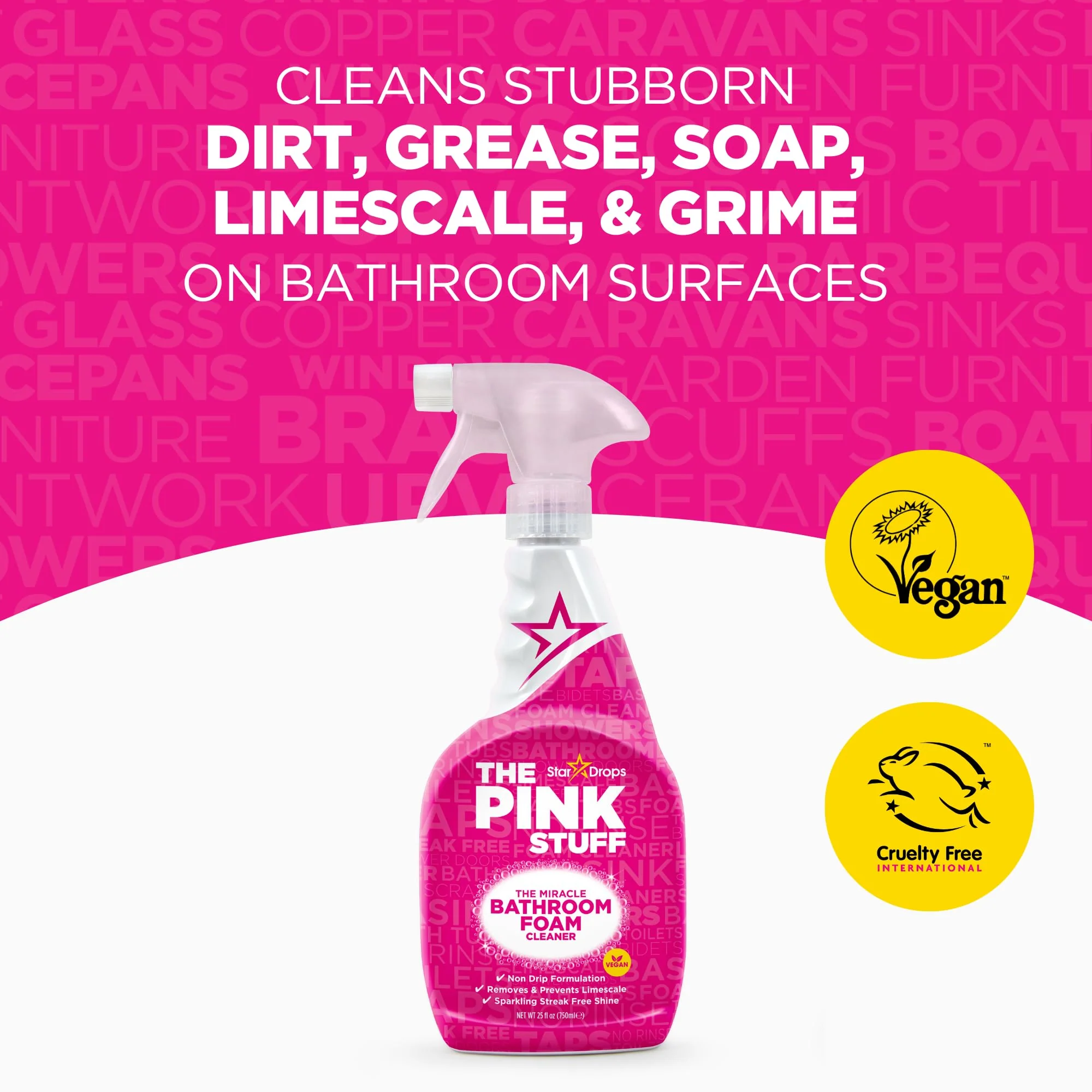 Stardrops - The Pink Stuff - Miracle Cleaning Ultimate Bundle – Paste, Multi-Purpose Spray, Bathroom Foam Spray, and Cream Cleaner – Ideal for Kitchens, Bathrooms, Outdoors, and More - Image 6